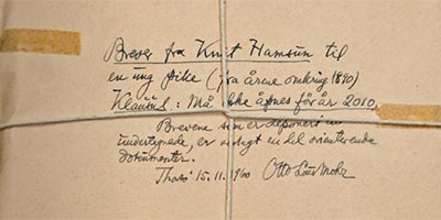 Bilde av konvolutt med brev fra Knut Hamsun