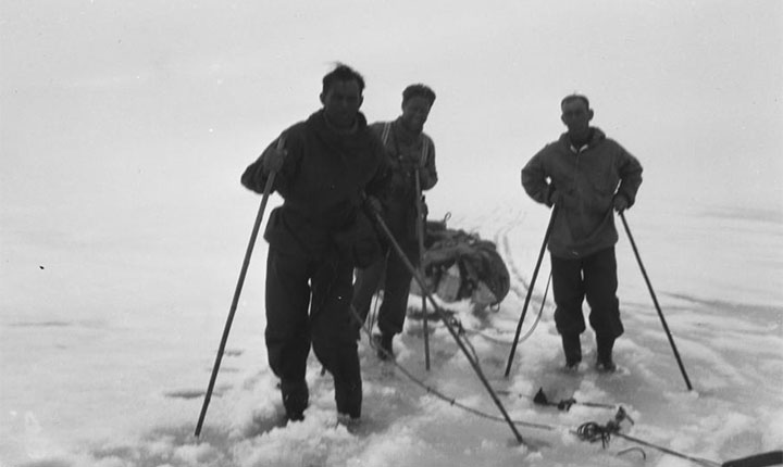 Bilde av skigåere på Svalbard