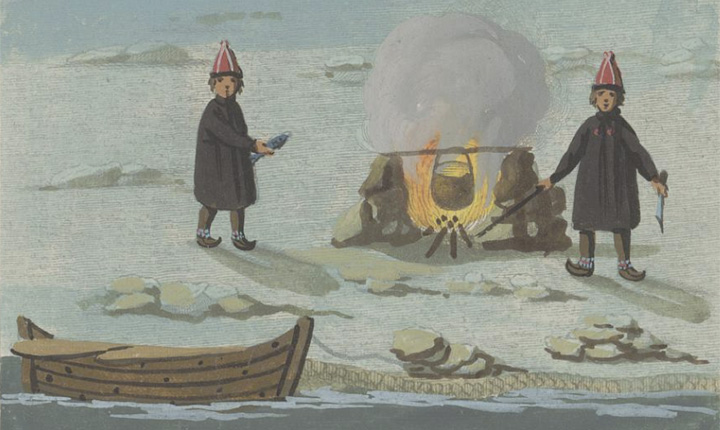 Leems illustrasjon av to samer ved bålet