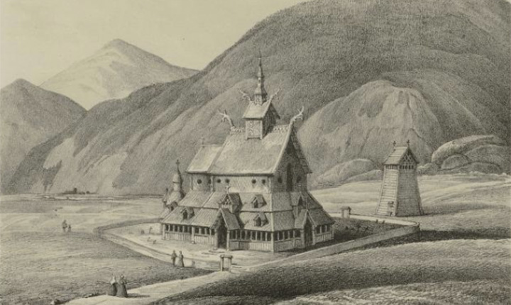 Tegning av Borgund stavkirke