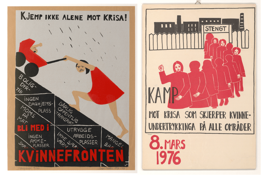 To kvinnekamp-plakater viser kvinner som demonstrerer