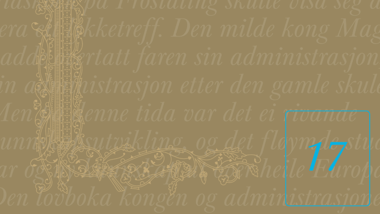 Tekst fra Nasjonalbibliotekets julekalender. Gullbakgrunn. Illuminasjoner i gull og sølv og turkis.