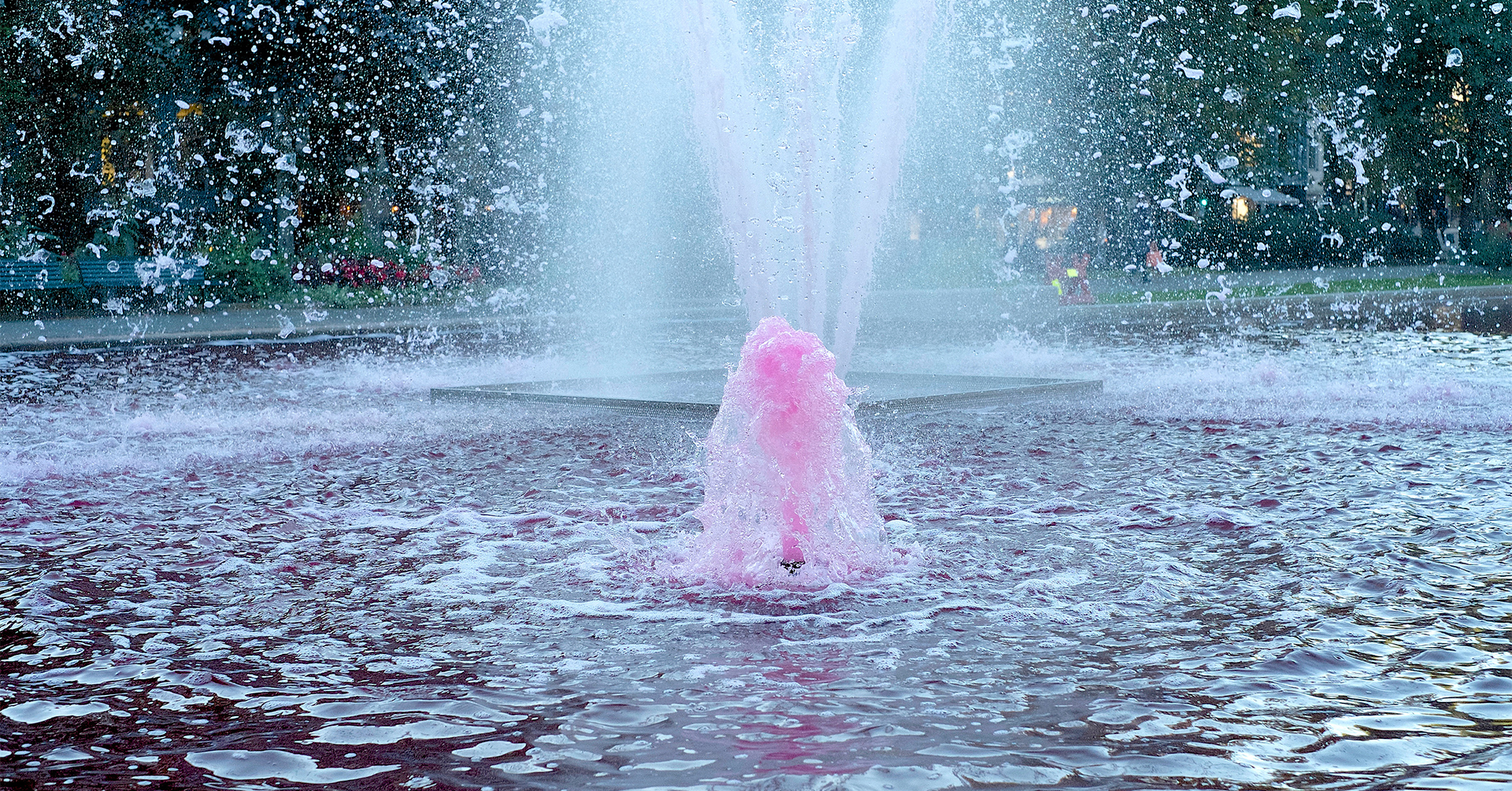 Fontene, vannet er farget rosa