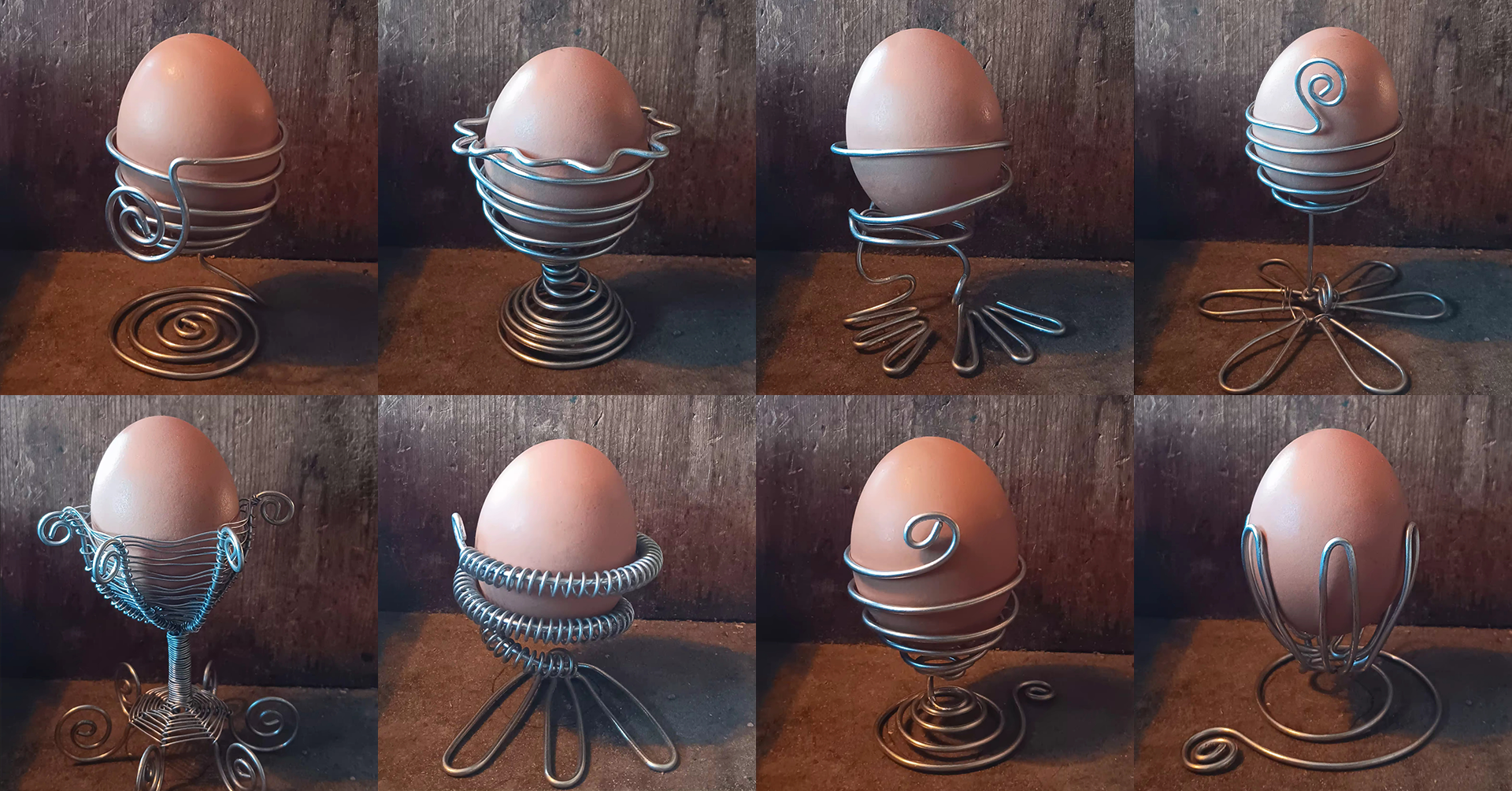 Egg i eggeglass av ståltråd