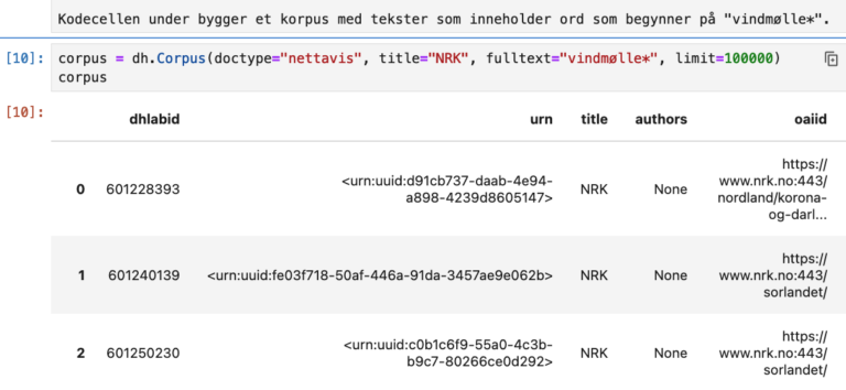 Example of notebook illustrating digital text analysis of web news corpora