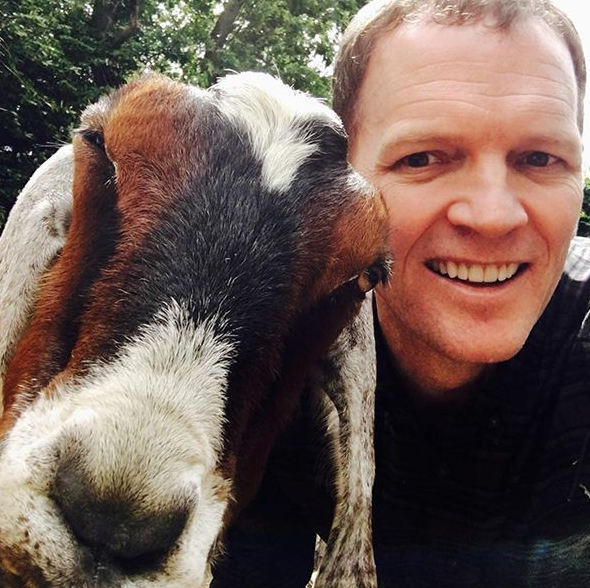 Clint Covington with a goat