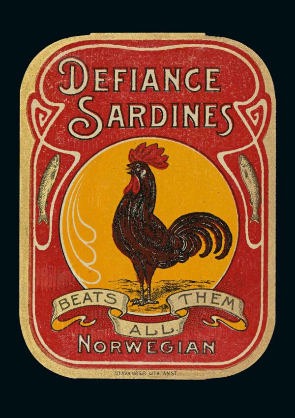 Norsk sardinetikett («Defiance»), 1907