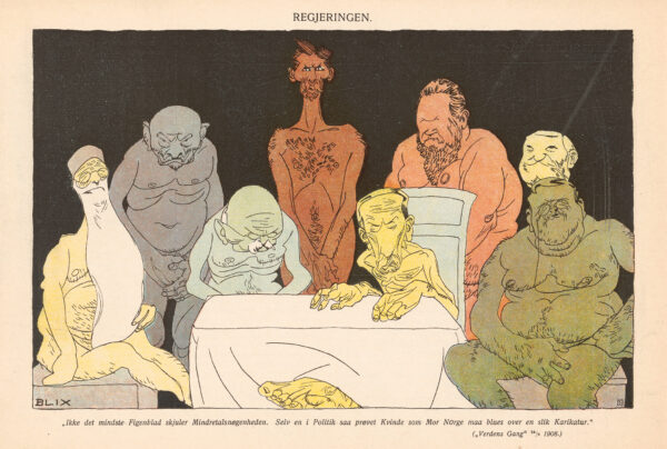 Regjeringen Knudsen. Karikaturtegning av Ragnvald Blix