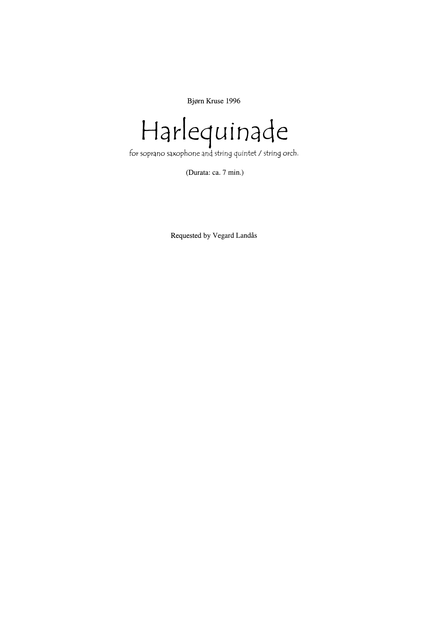Harlequinade - For soprano saxophone and string orchestra