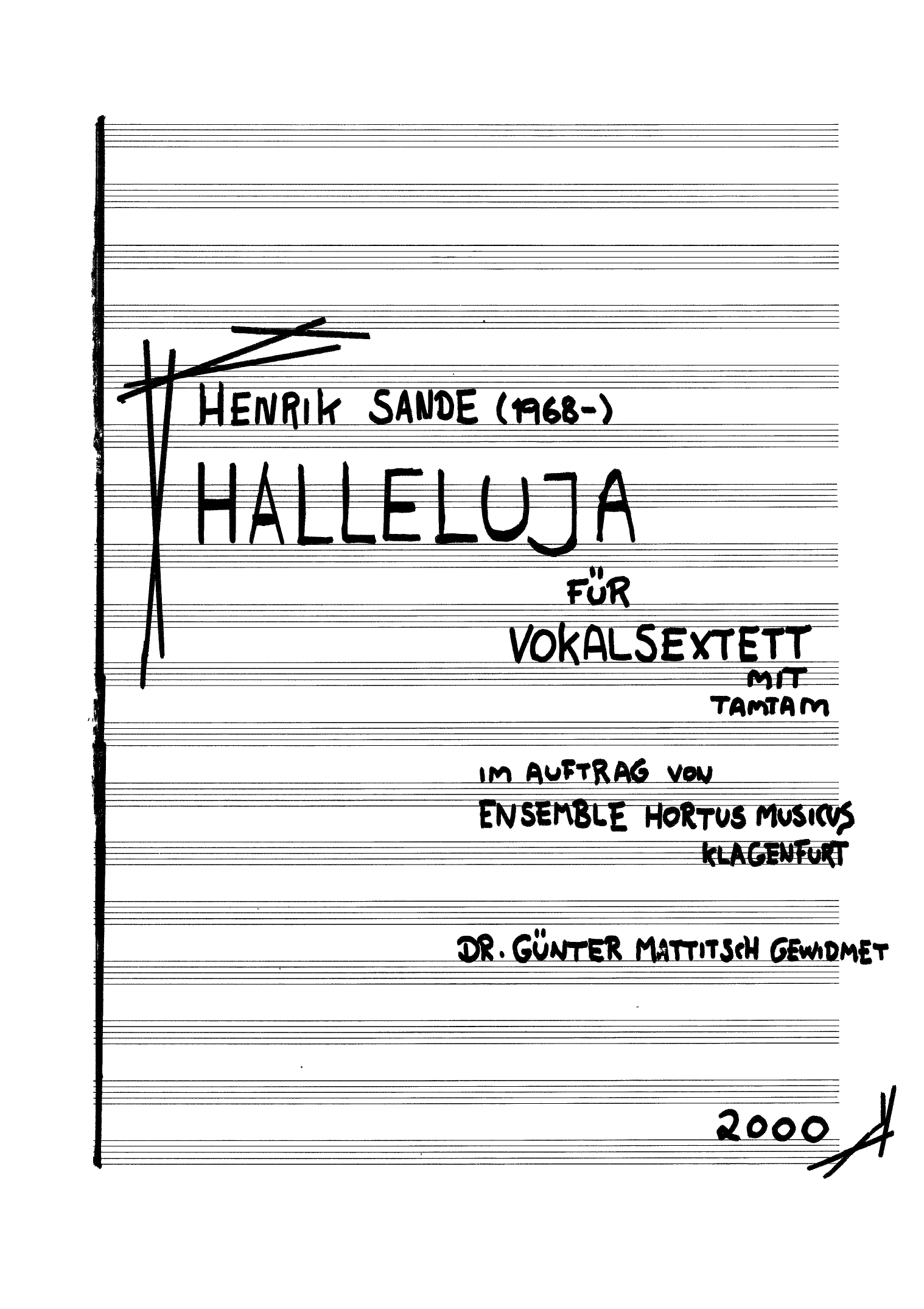 Halleluja - Für Vokalsextett mit Tamtam
