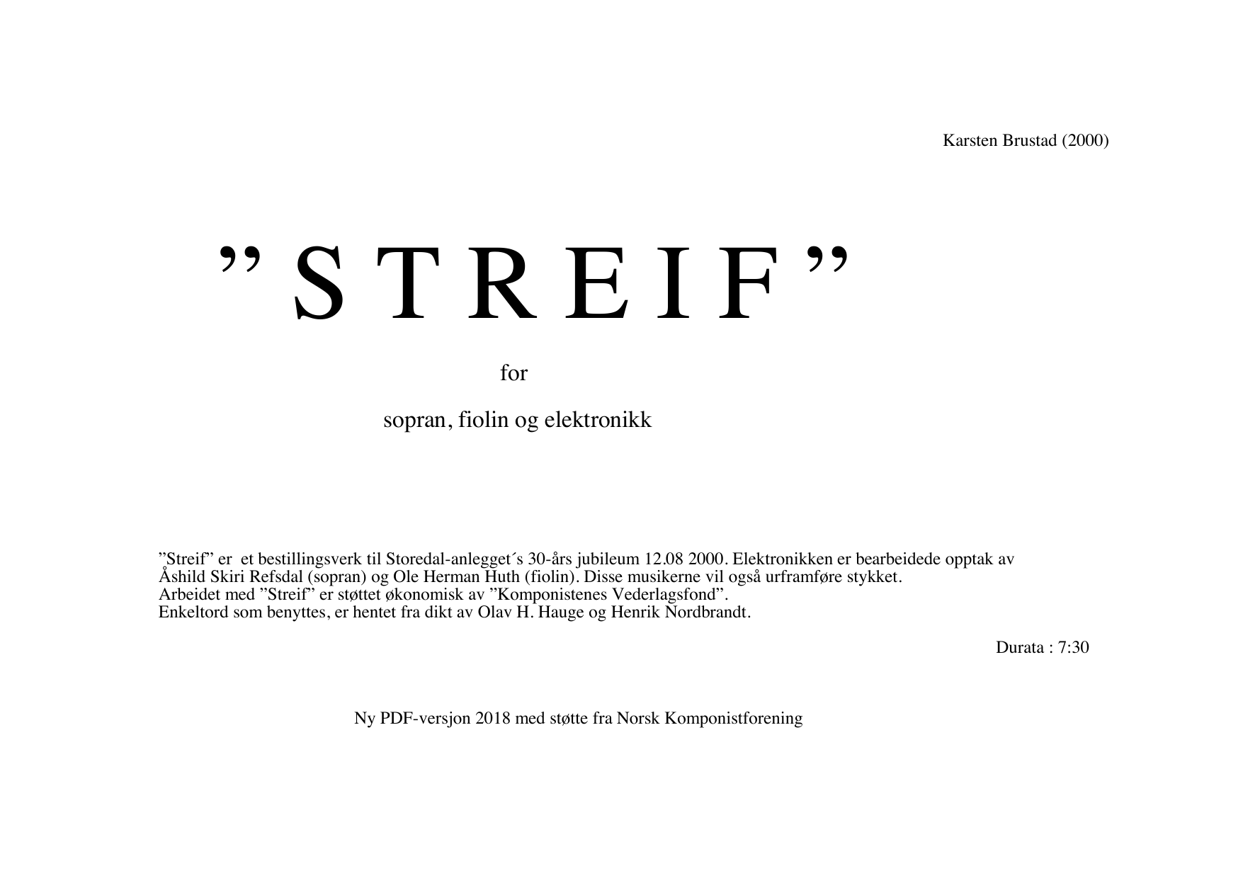 Streif - For sopran, fiolin og elektronikk