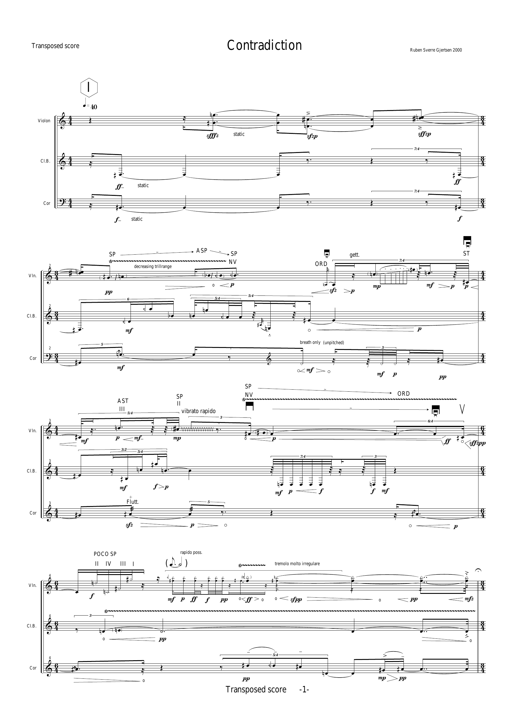 Contradiction - Pour violon, clarinette basse et cor <2000/ rev. 2009 - Image 5