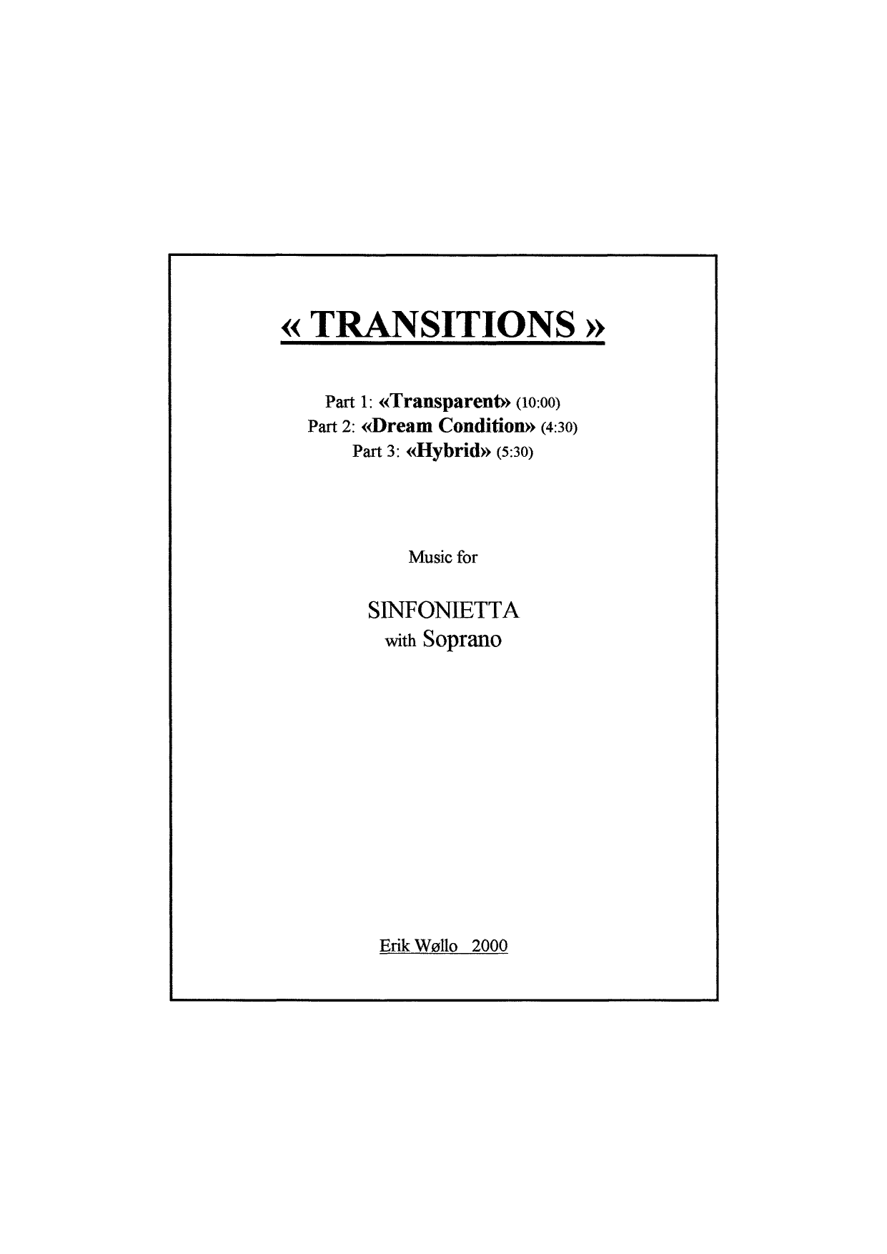 Transitions - Music for Sinfonietta with Soprano