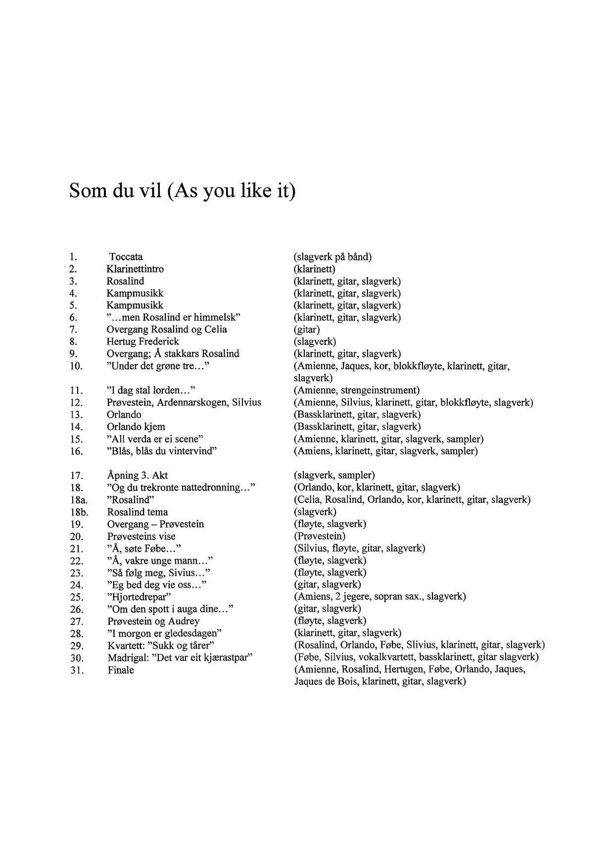 Som du vil - Musikk til skuespillet "As you like it" av William Shakespeare - Bilde 2