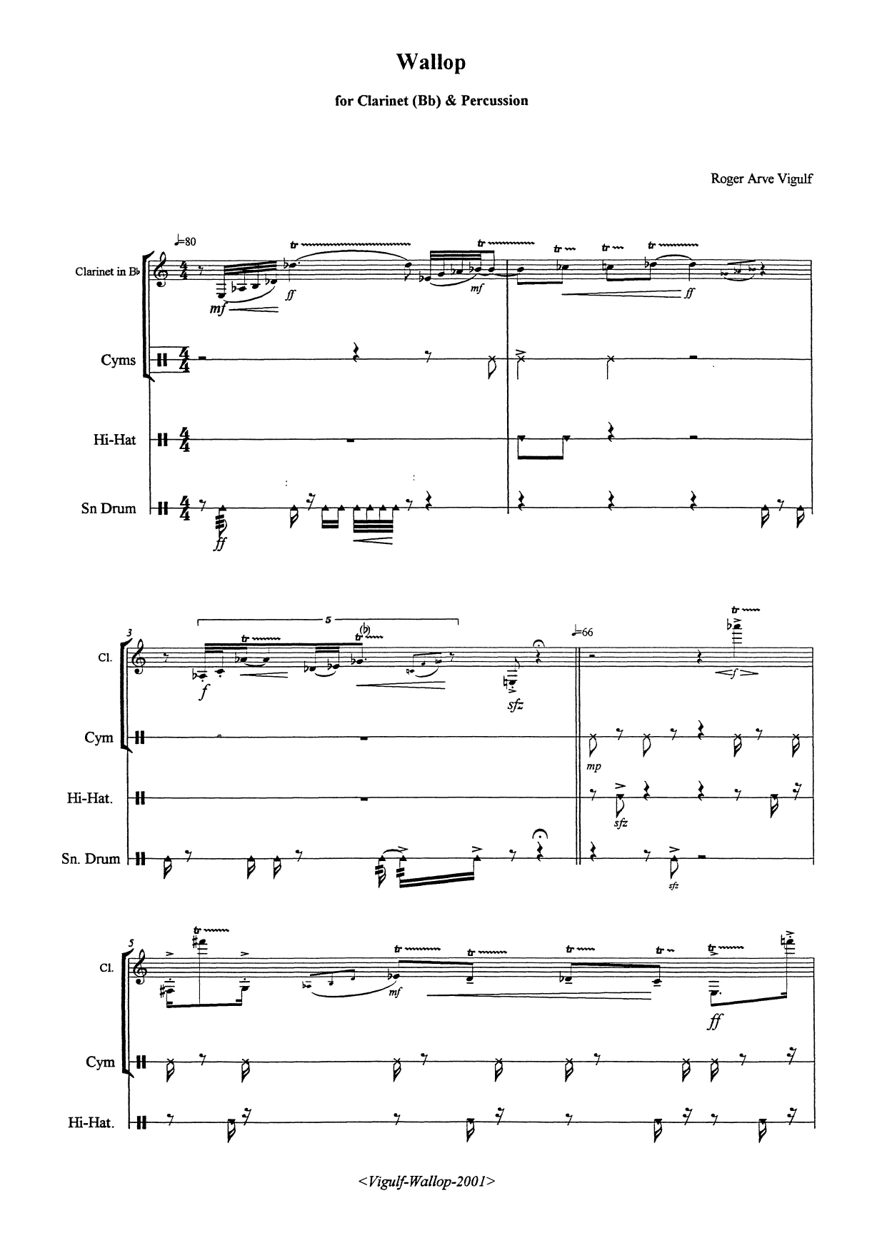 Wallop - for Clarinet in B and Percussion