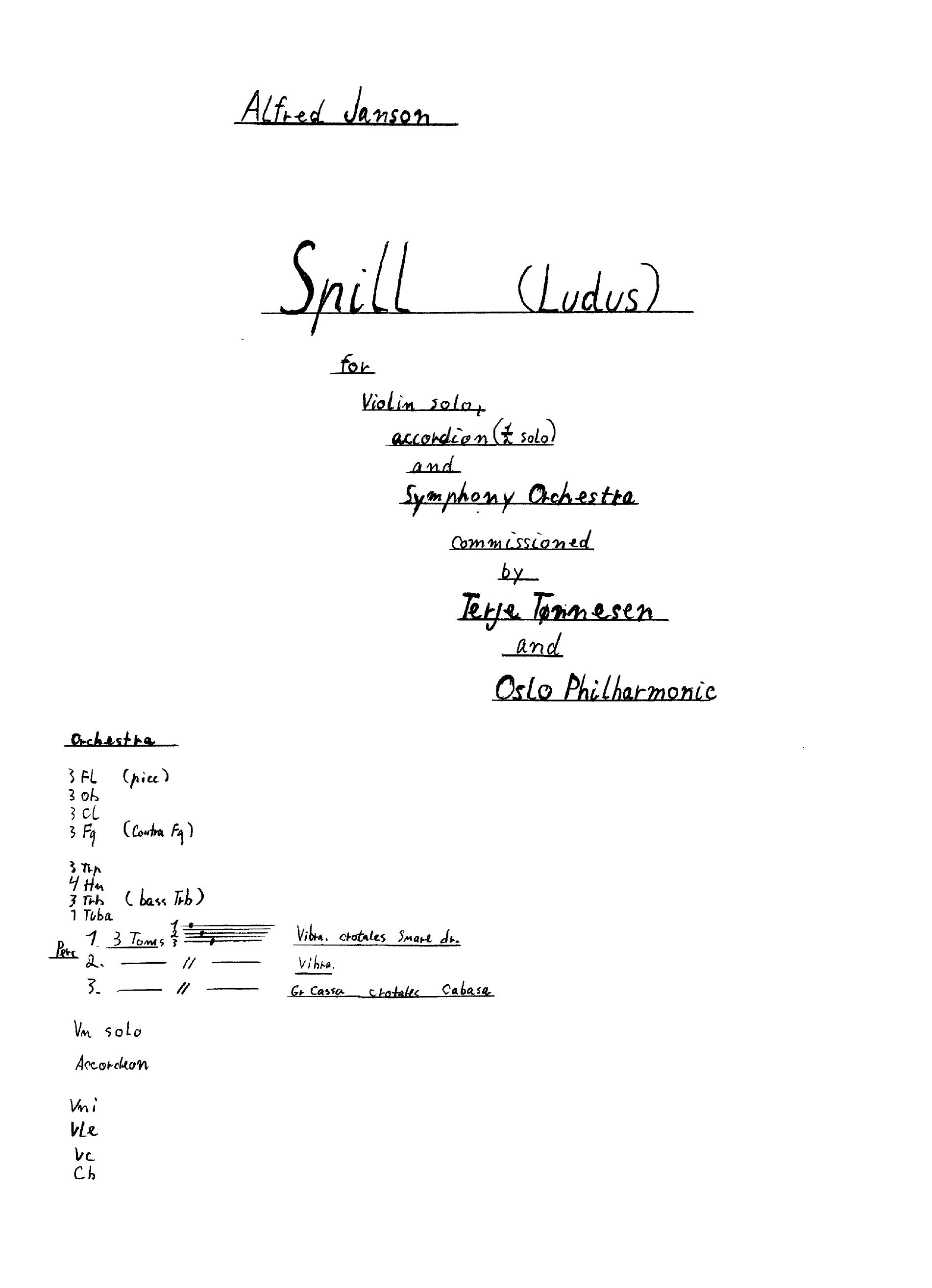 Spill - For Violin Solo, Accordion and Symphony Orchestra