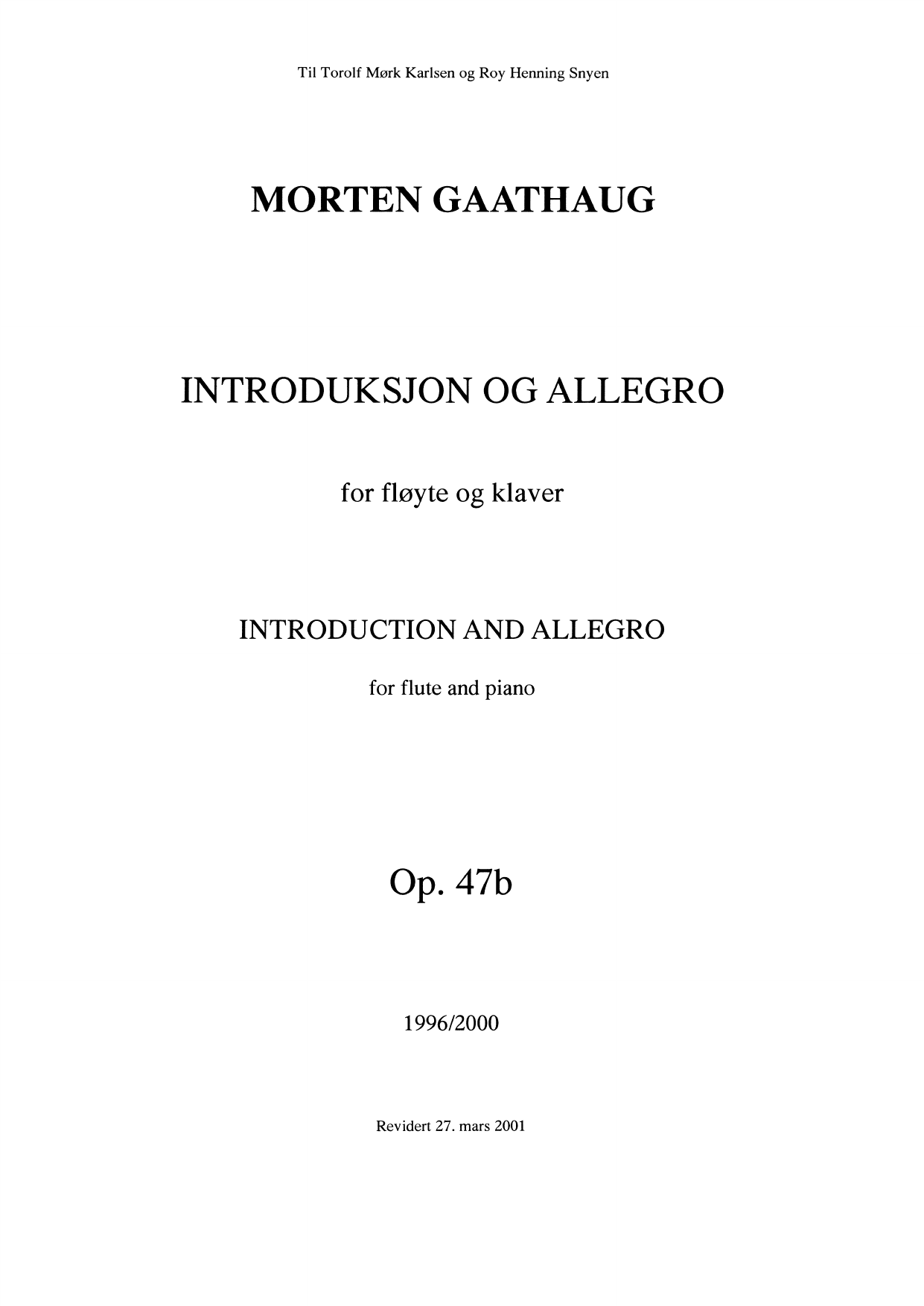 Introduksjon og allegro - For fløyte og klaver, op. 47 B