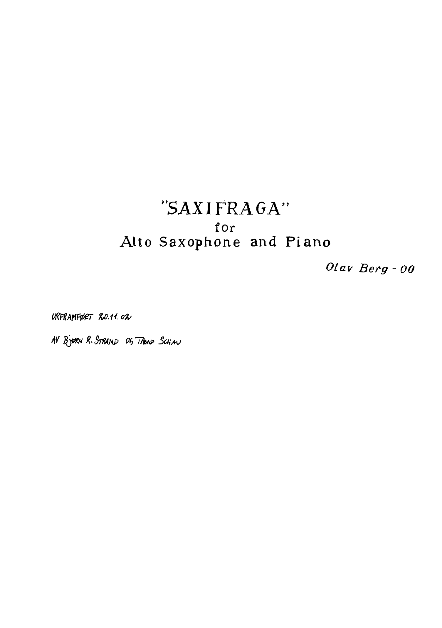 Saxifraga - For Alto Saxophone and Piano