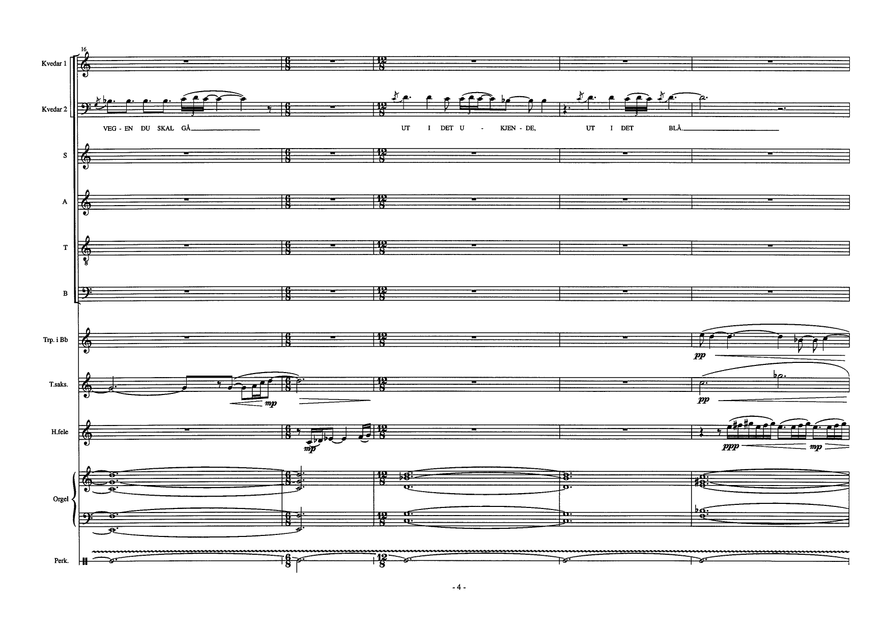 Haugesongar - For 2 kvedarar, blanda kor, trompet i Bb, tenorsaksofon, hardingfela, trøorgel, perkusjon - Bilde 6
