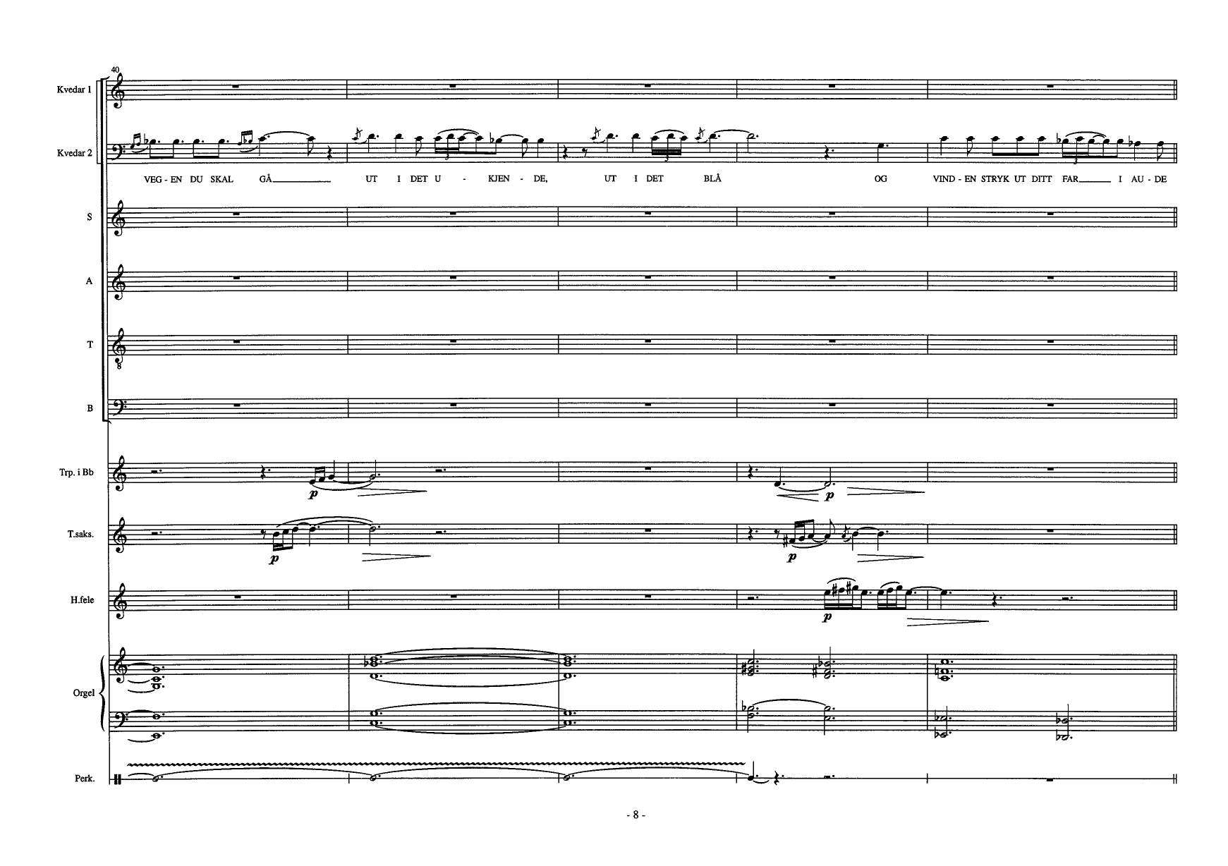 Haugesongar - For 2 kvedarar, blanda kor, trompet i Bb, tenorsaksofon, hardingfela, trøorgel, perkusjon - Bilde 10
