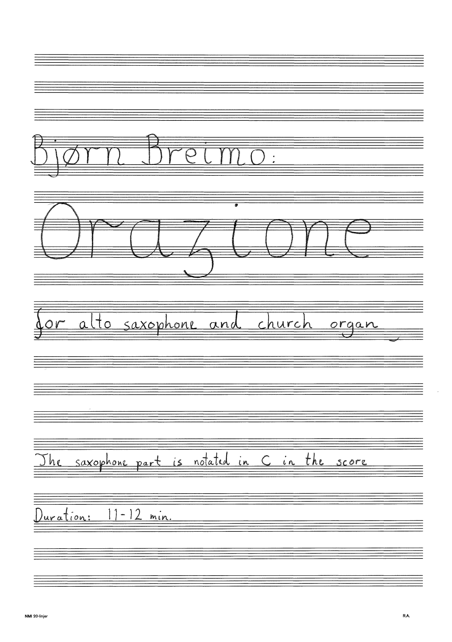 Orazione - For alto saxophone and church organ