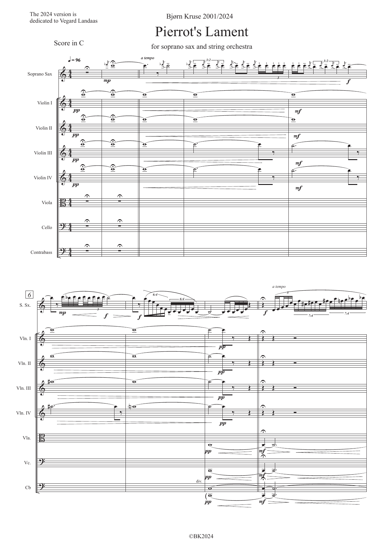 Pierrot's Lament - For soprano sax and string orchestra