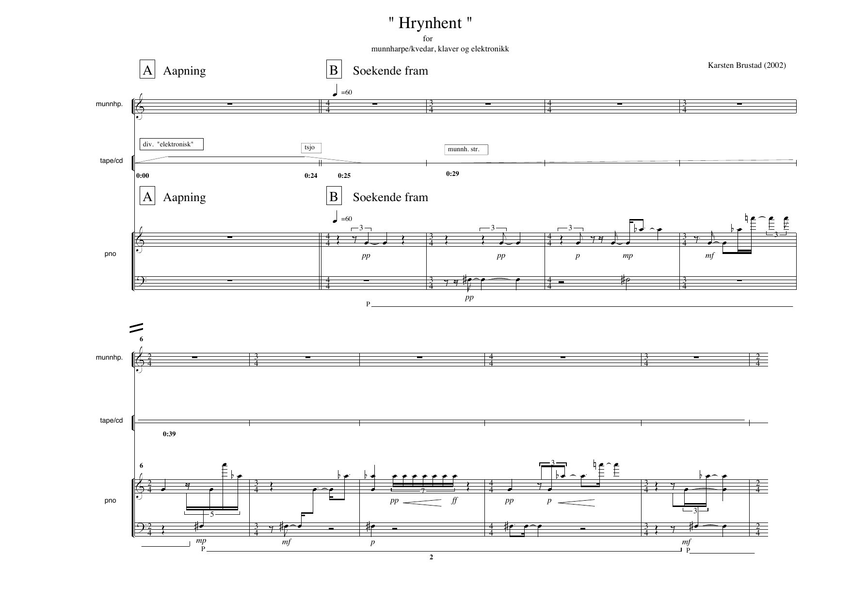 Hrynhent - For munnharpe/kvedar, klaver og elektronikk - Bilde 3