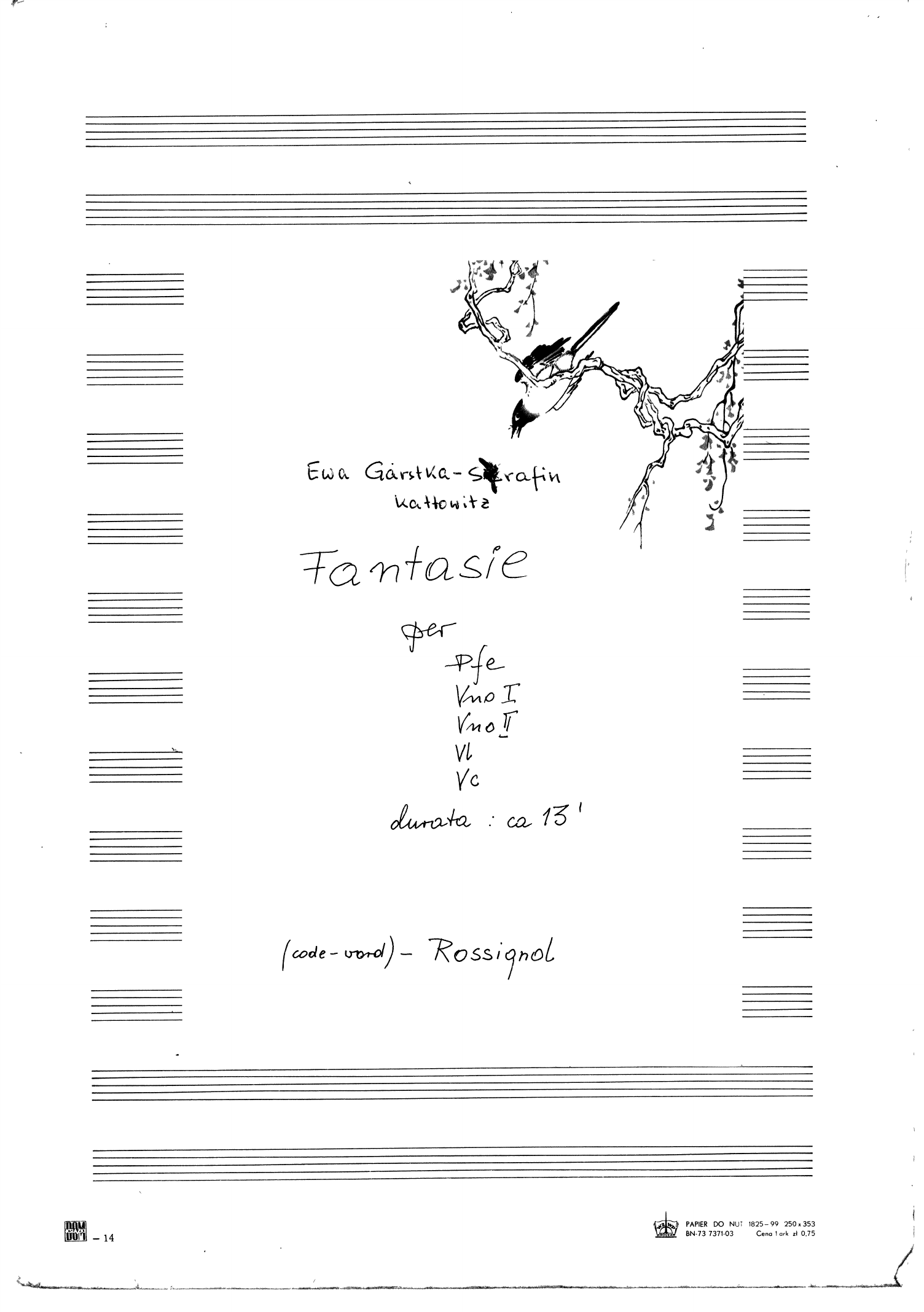 Fantasie - Per pfe, vno I, vno II, vl, vc