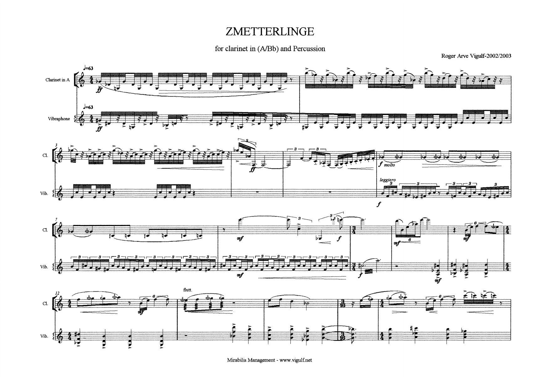 Zmetterlinge - For Clarinett in (A/Bb) and Percussion