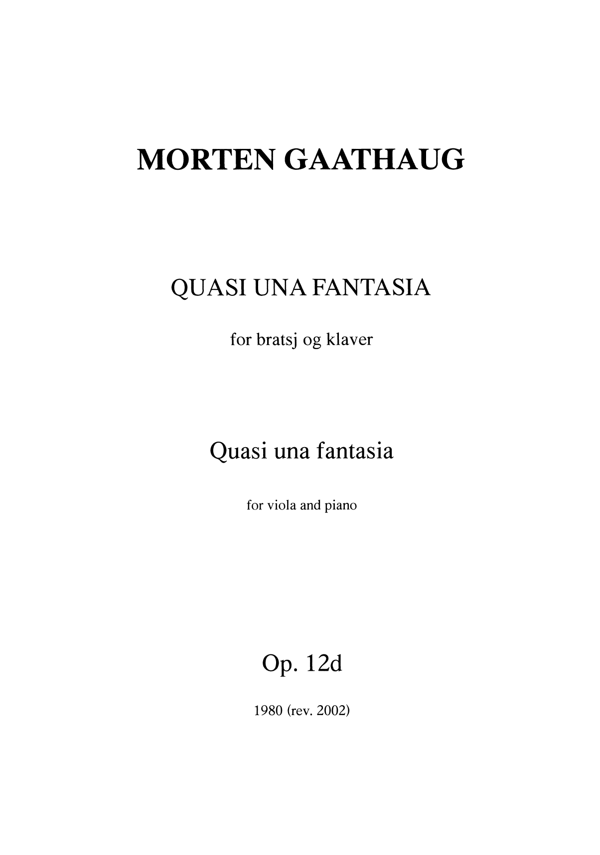 Quasi una fantasia - For viola and piano, Op. 12 d