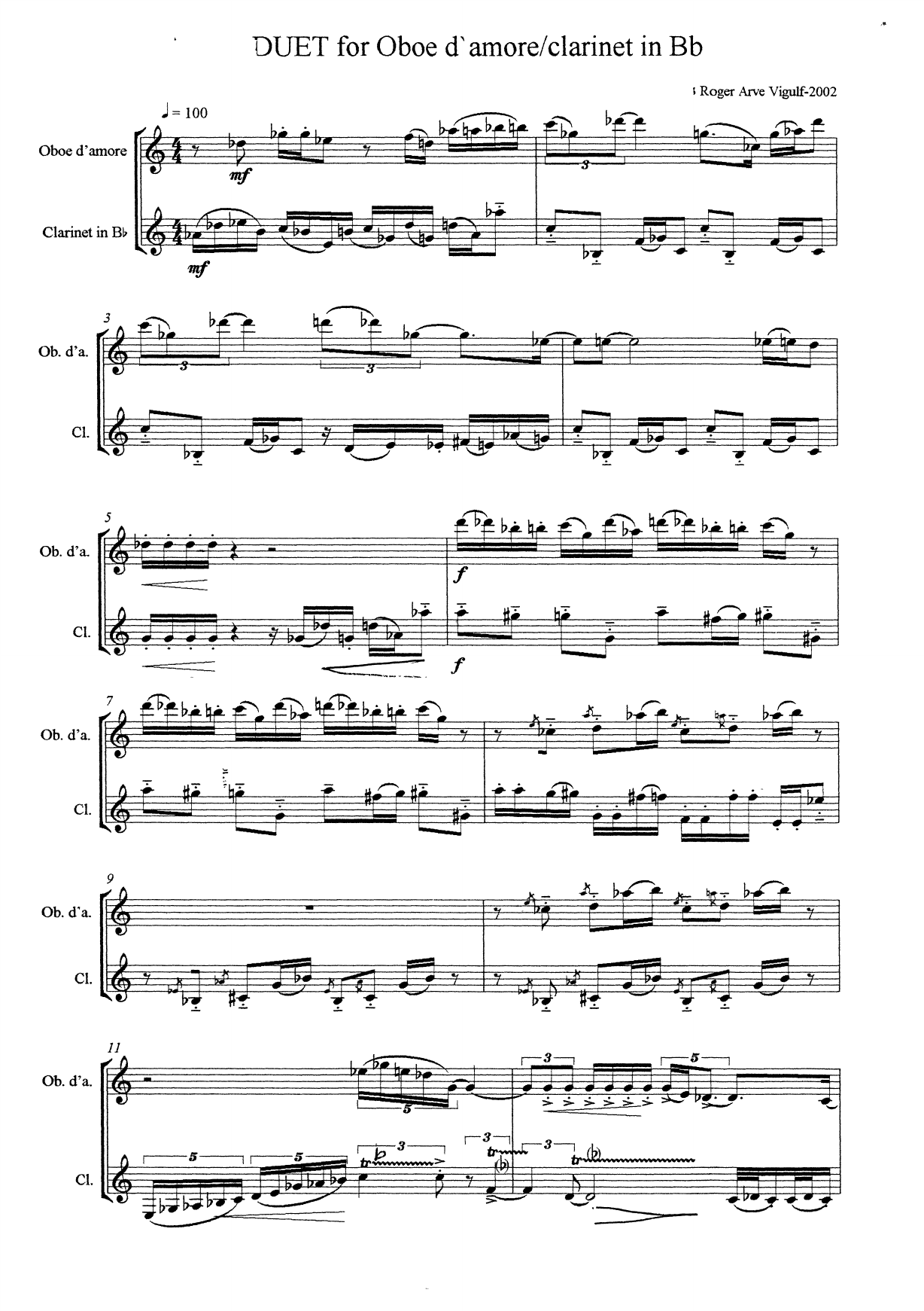 Duet for Oboe d'amore and clarinet i Bb