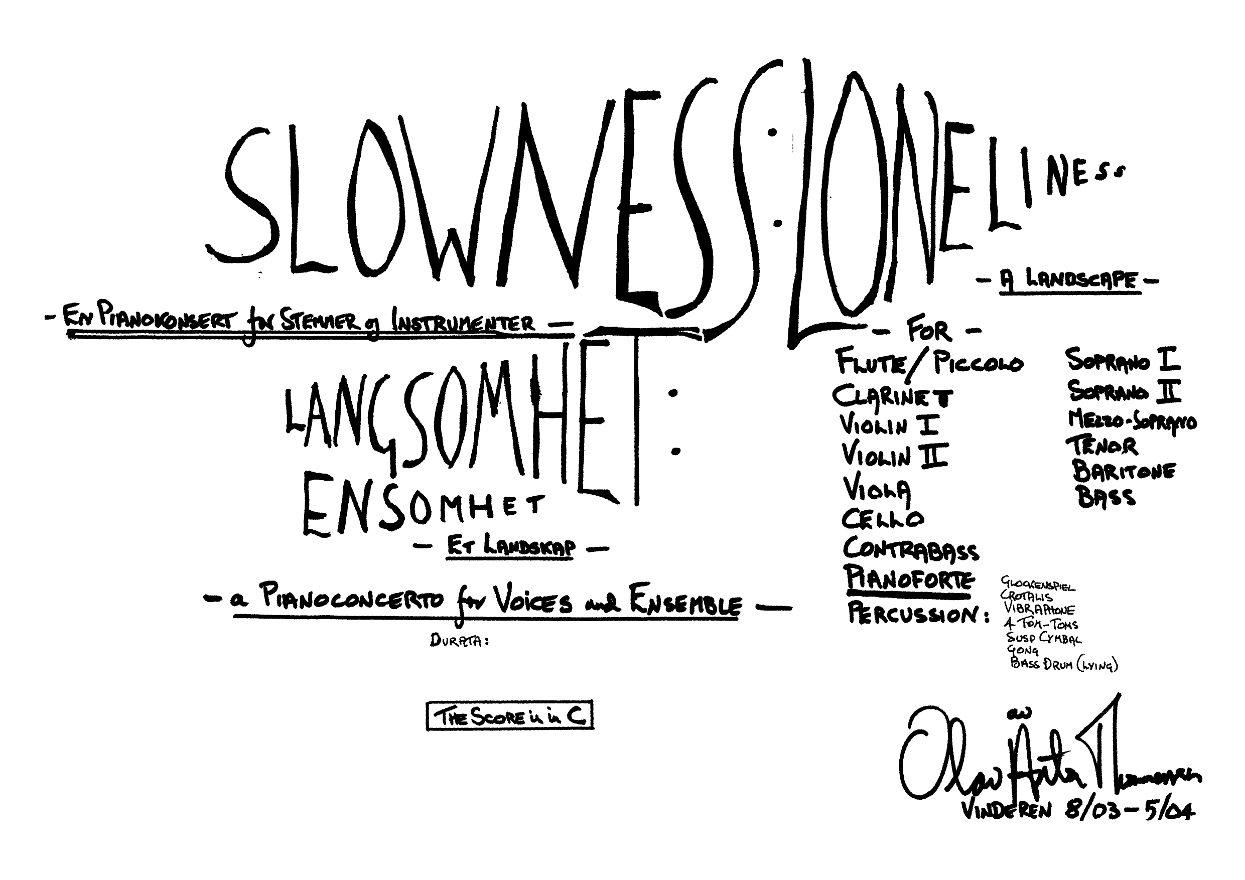 Slowness - Loneliness - A Landscape : Piano concerto for Voices and Ensemble