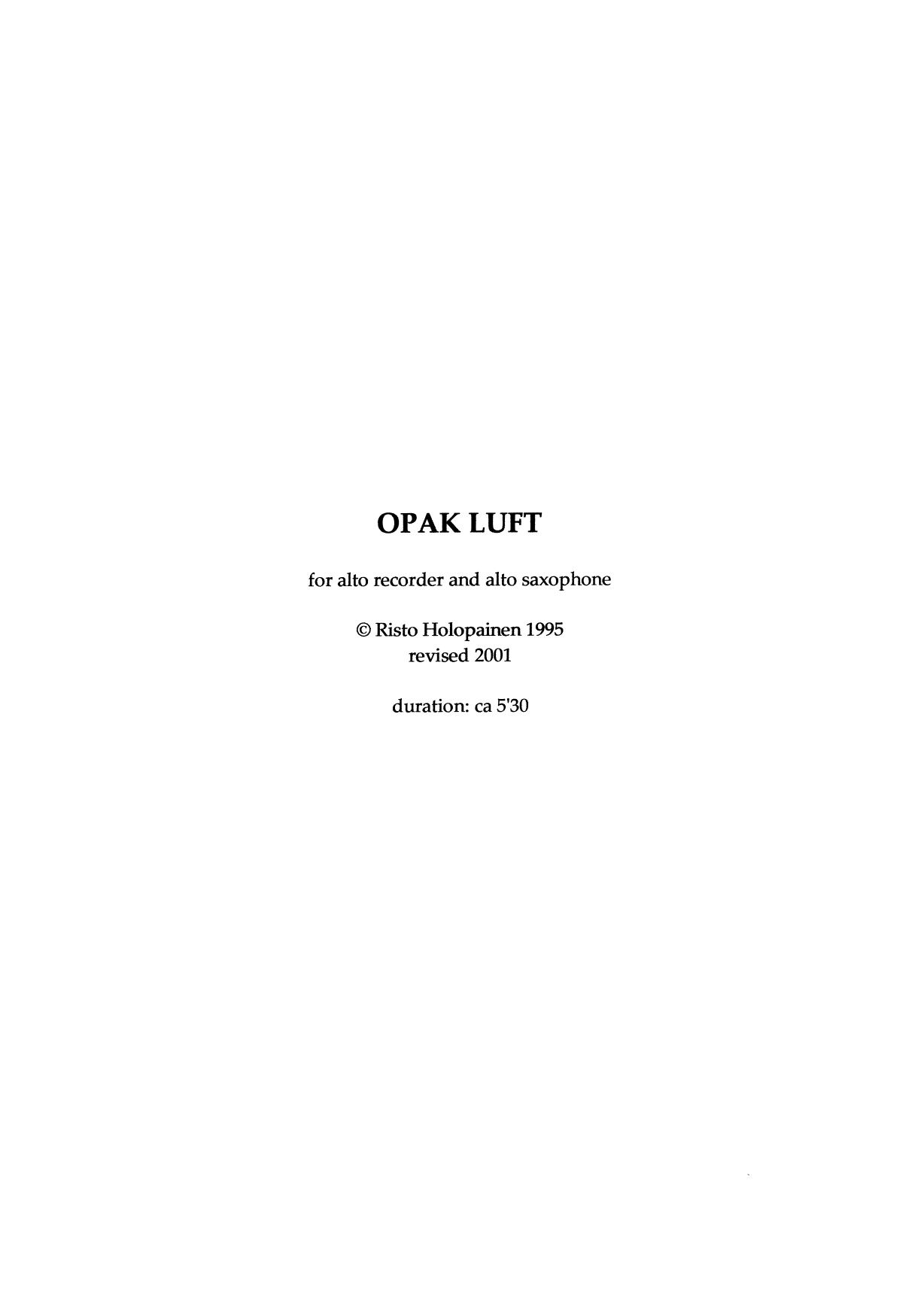 Opak luft - For alto recorder and alto saxophone