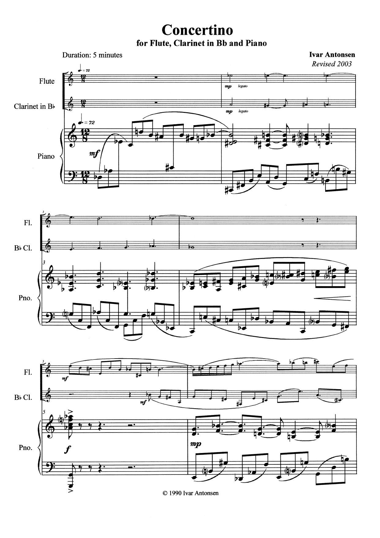 Concertino - For Flute, Clarinet and Piano