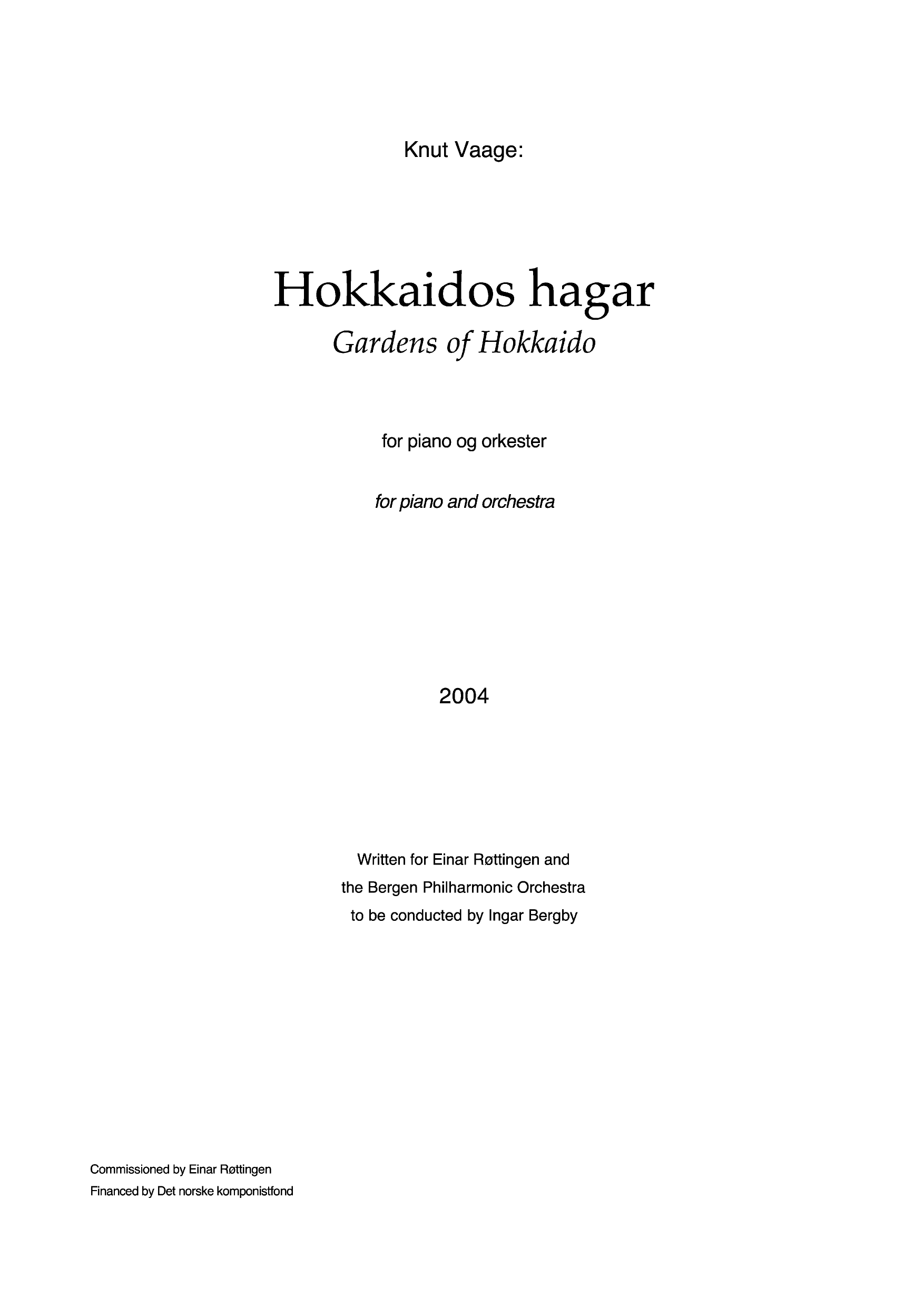 Hokkaidos hagar - For piano og orkester