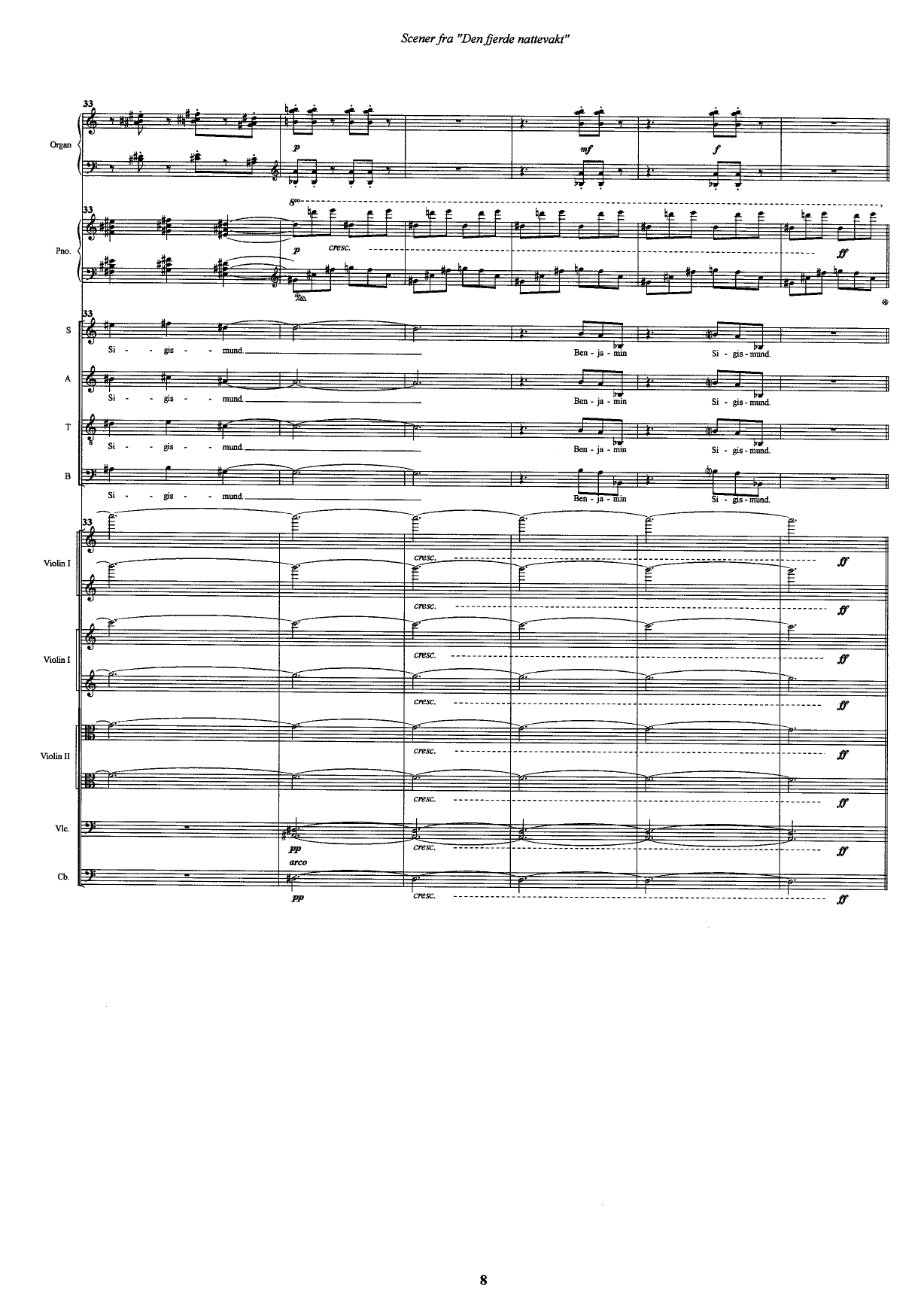 Scener fra "Den fjerde nattevakt" - For mezzosopran, baryton, bassbaryton, 2 sopraner, kor, flatfele, orgel og strykeorkester - Bilde 10