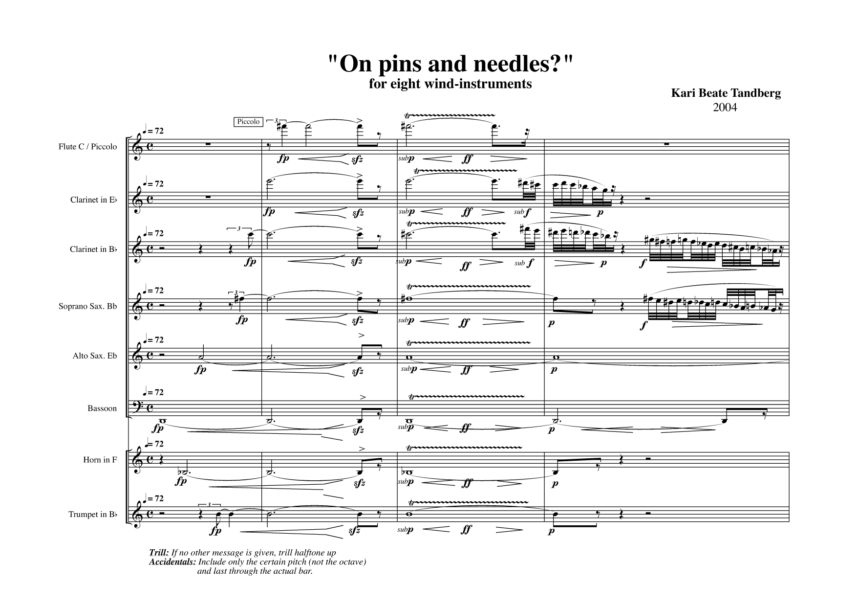 On Pins and Needles? - For eight wind-instruments