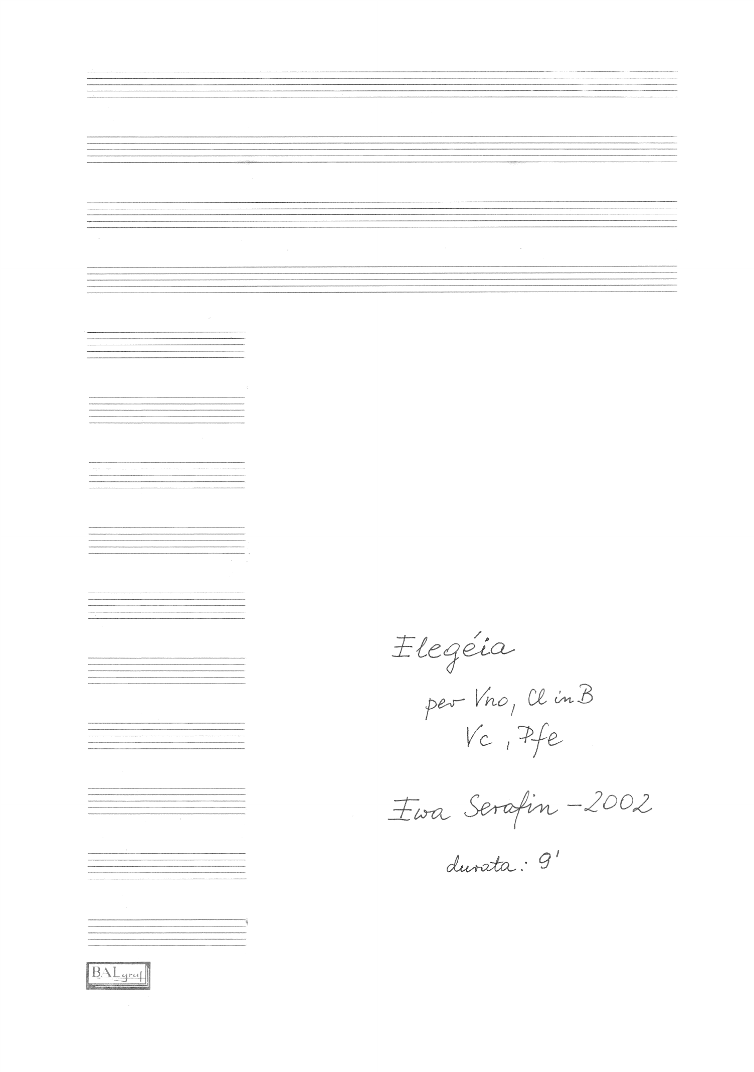 Elegéia - Per vno, cl in B, vc, pfe