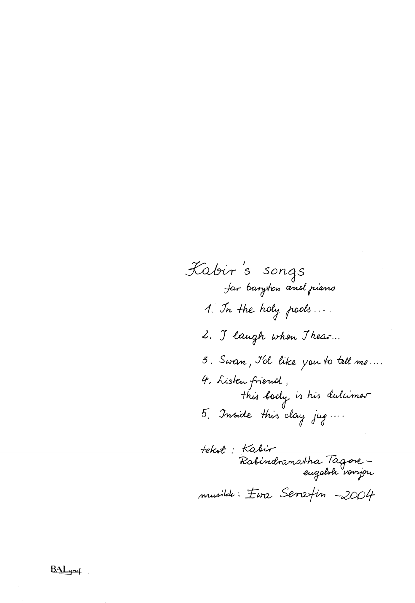 Kabir's songs - For baritone and piano