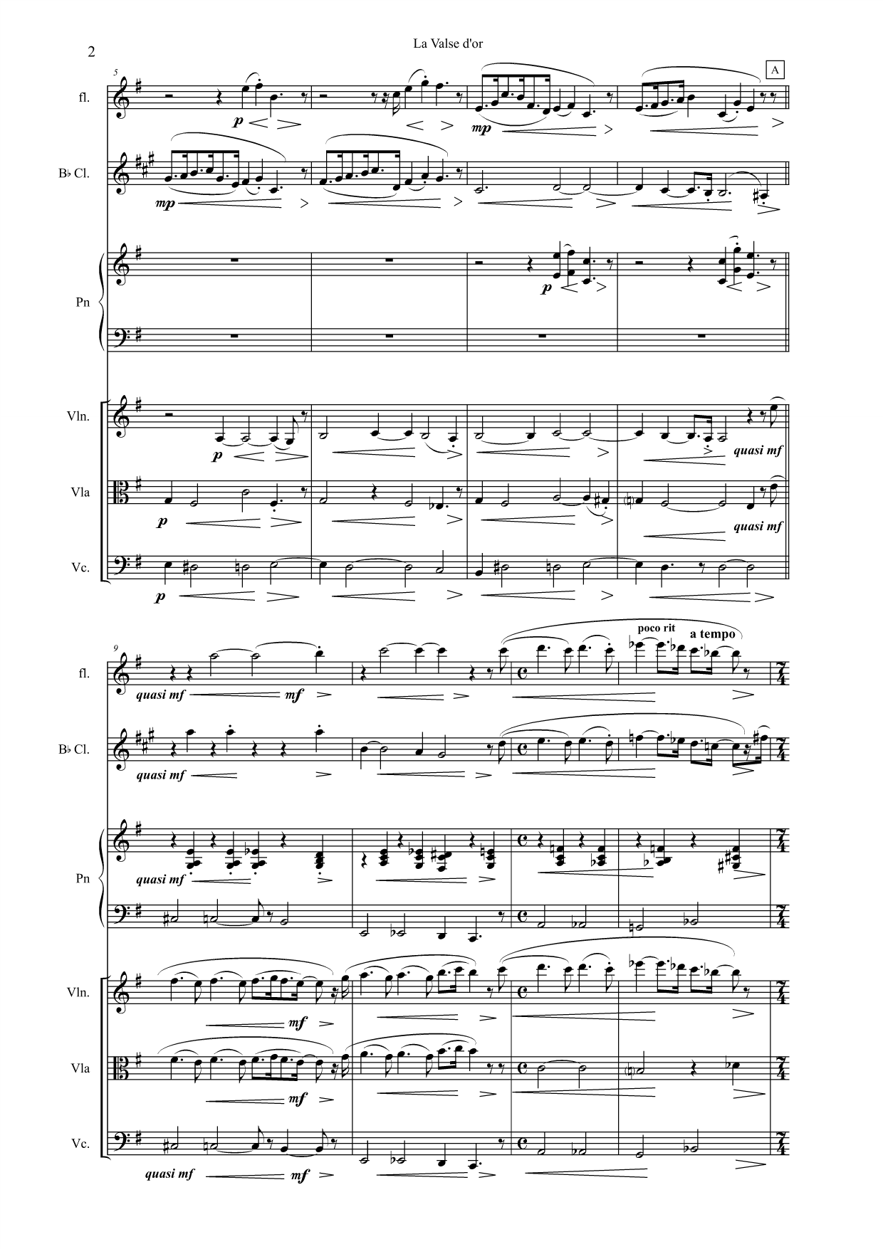 La Valse d'or - For flute, clarinet, piano, violin, viola & cello - Image 6