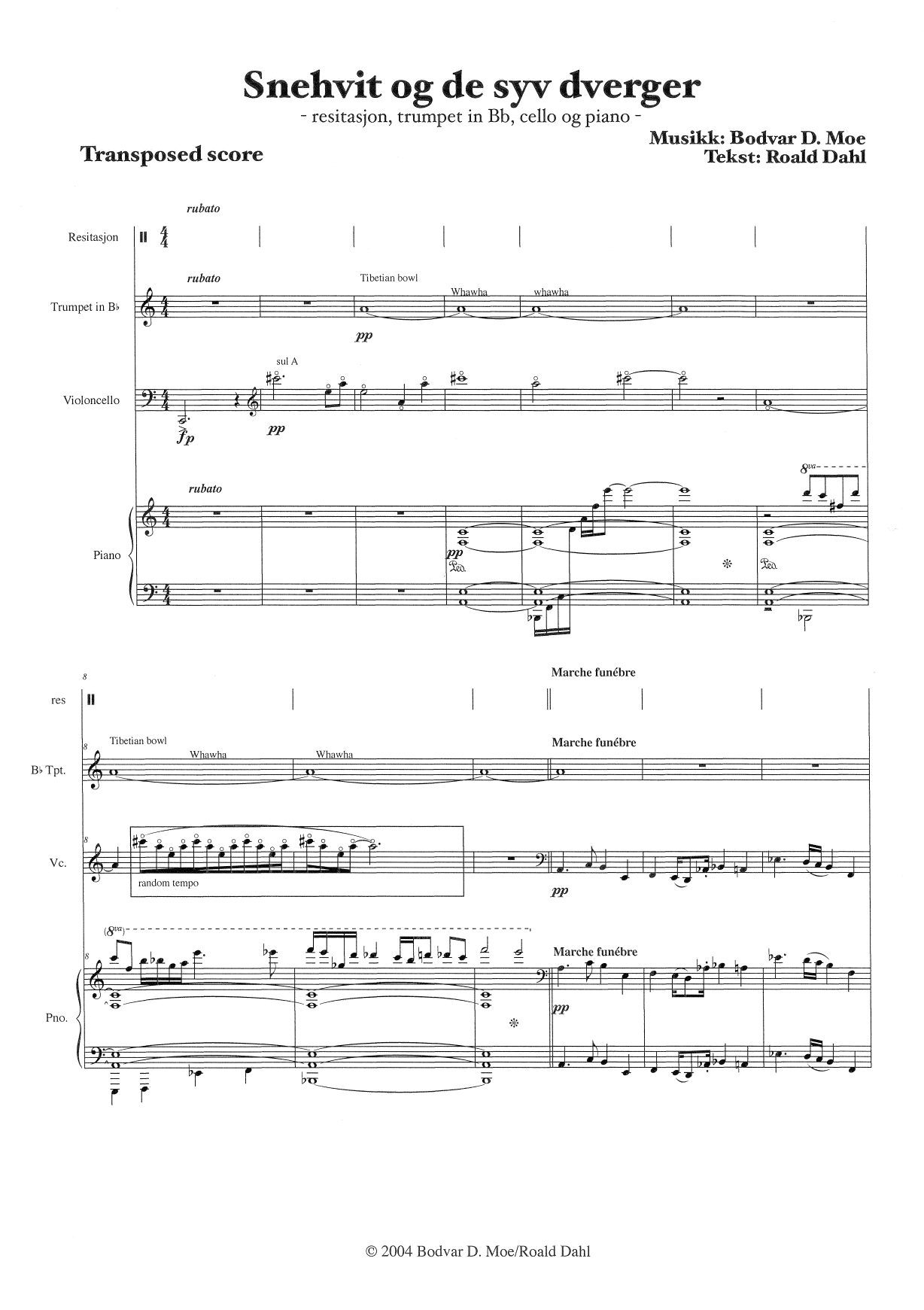Snehvit og de syv dverger - resitasjon, trompet i Bb, cello, piano - Image 3