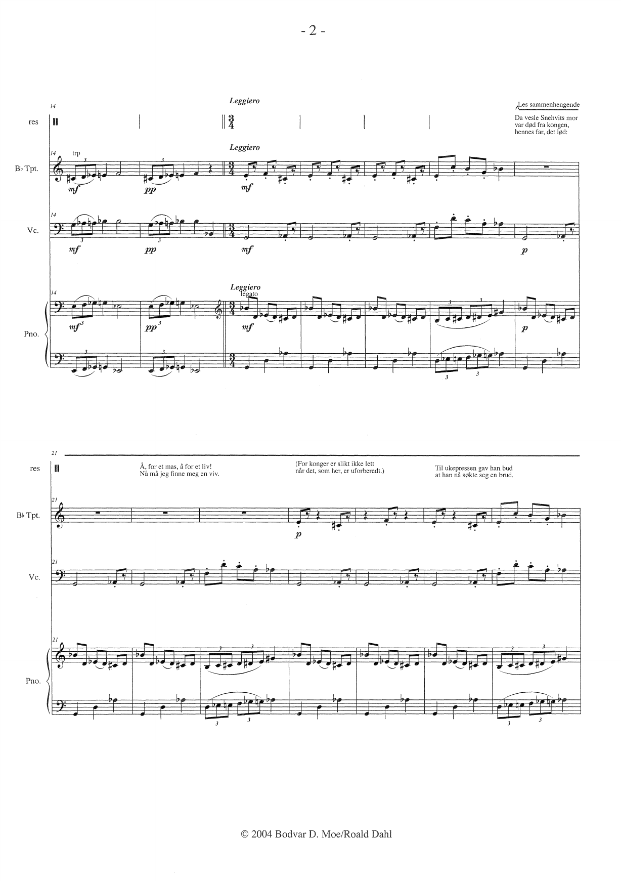 Snehvit og de syv dverger - resitasjon, trompet i Bb, cello, piano - Image 4
