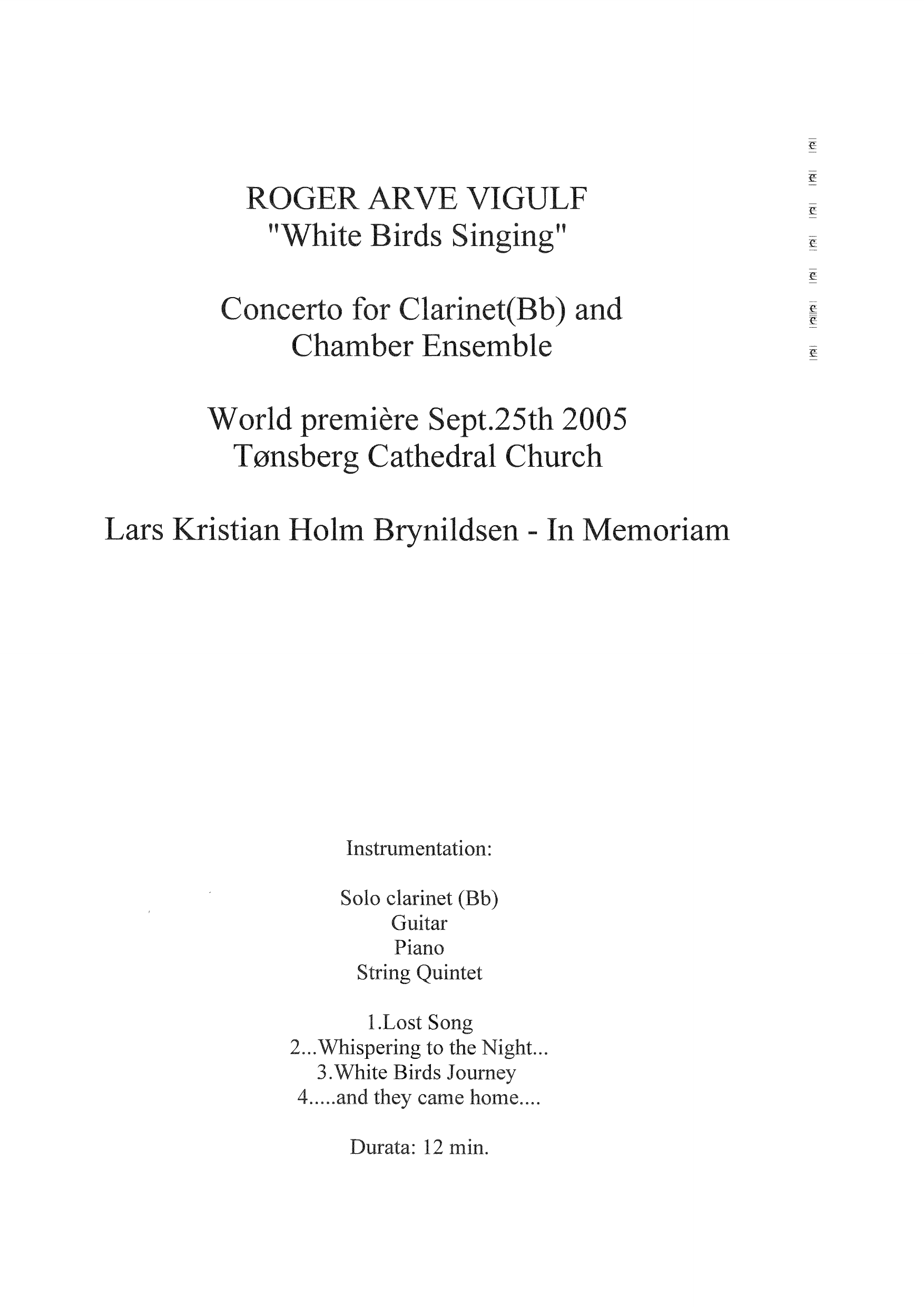 White Birds Singing - Concerto for Clarinet(Bb) and Chamber Ensemble
