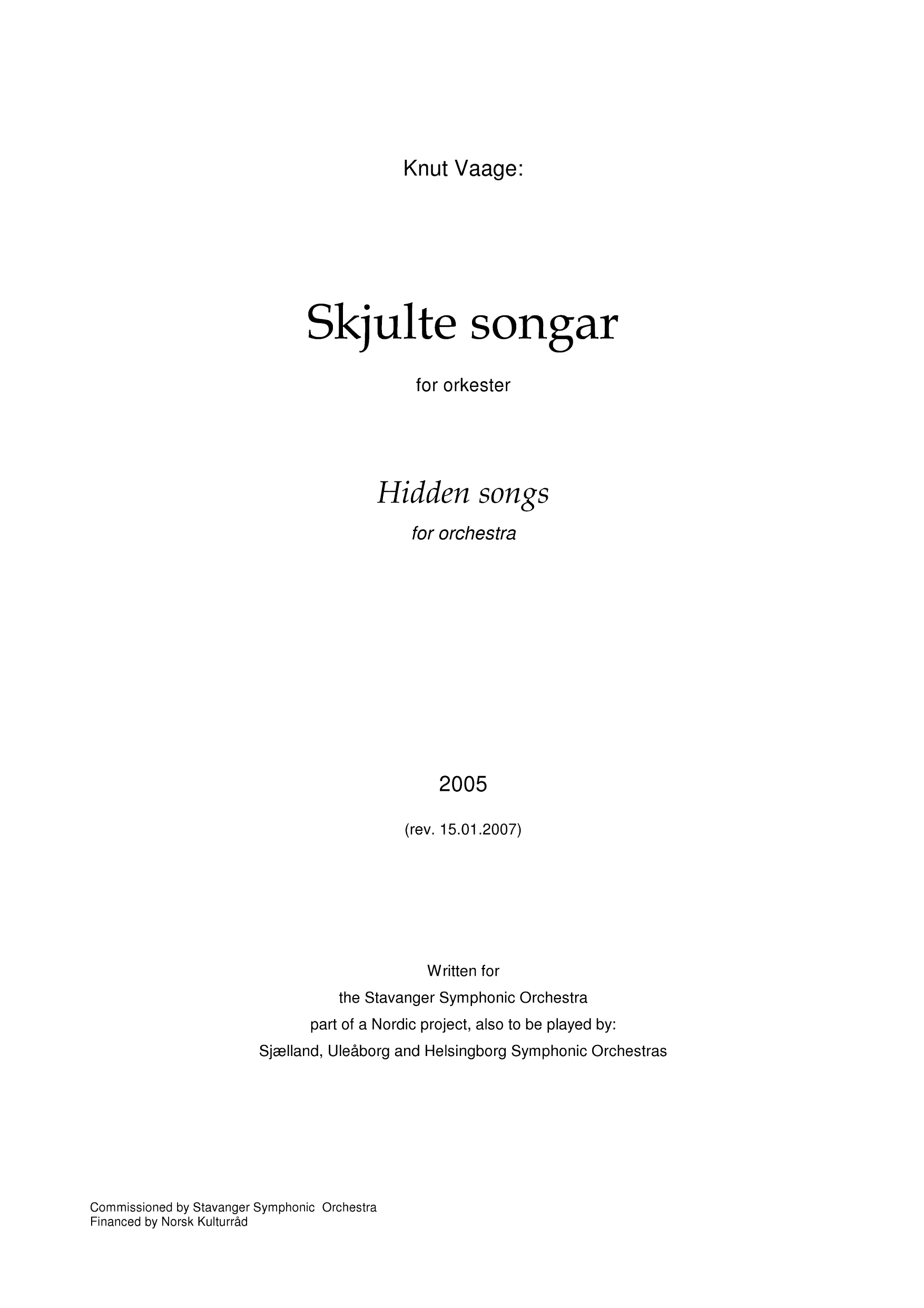 Skjulte songar - For orkester