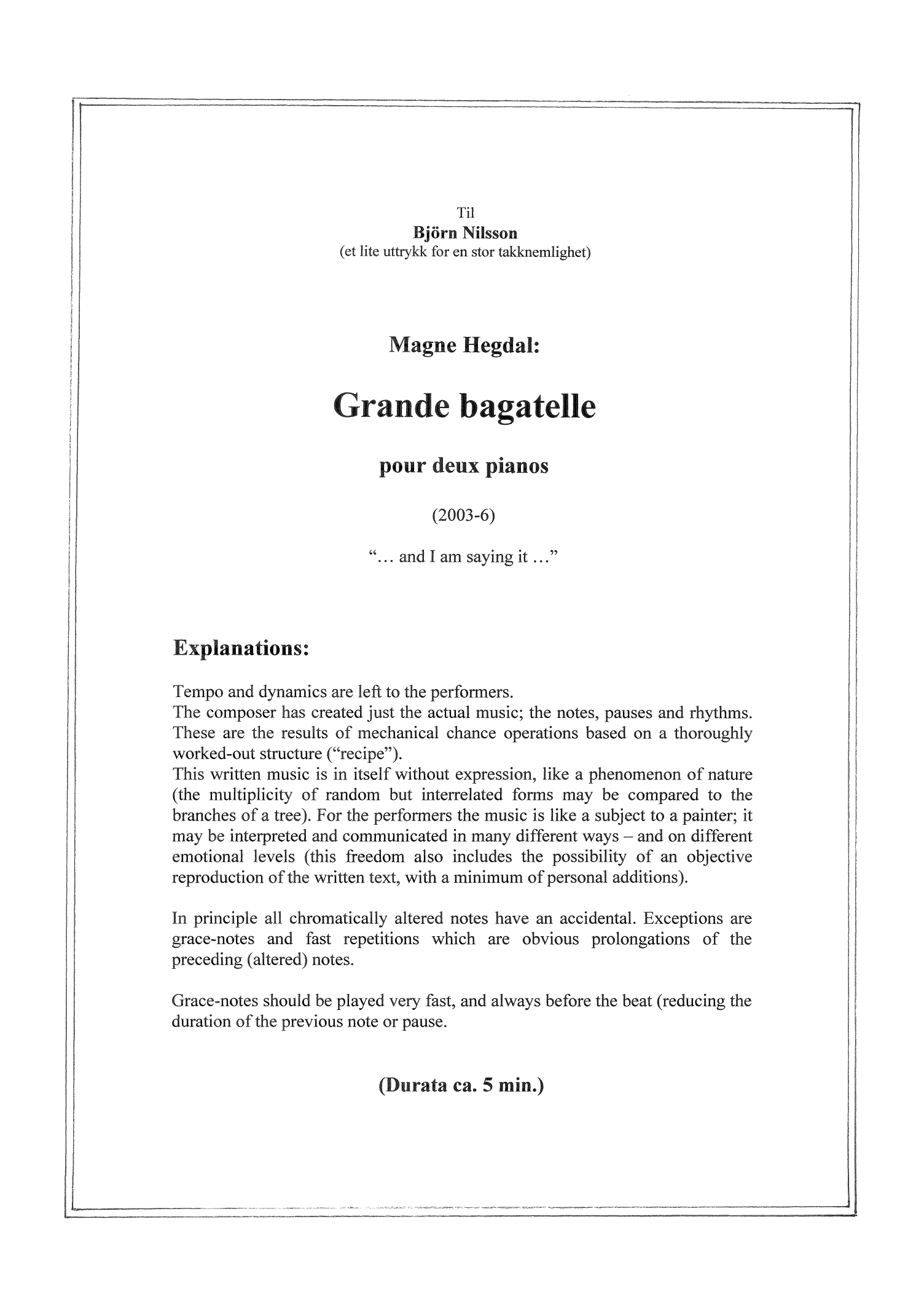 Grande bagatelle - Pour deux pianos