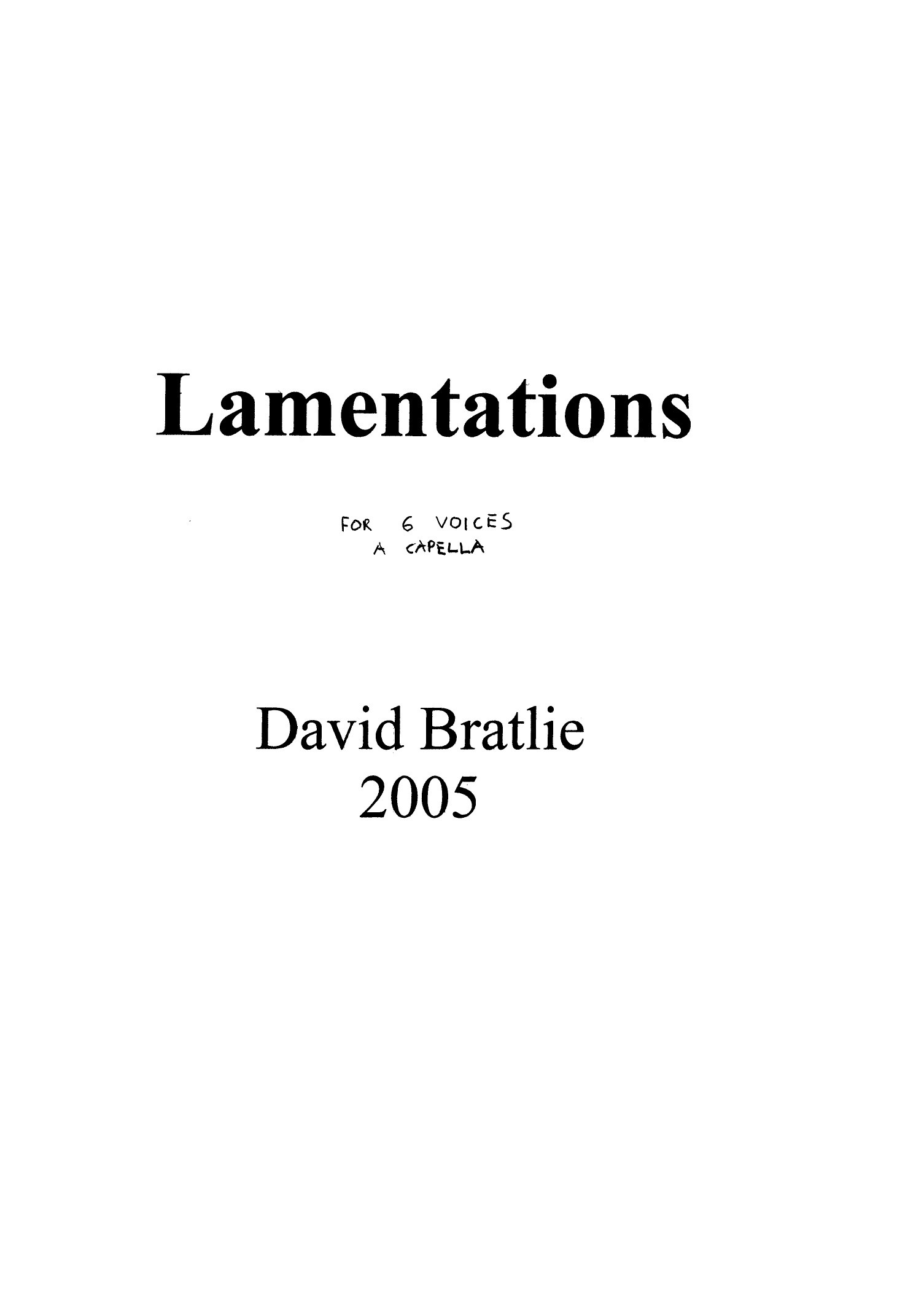 Lamentations - For six voices a cappella