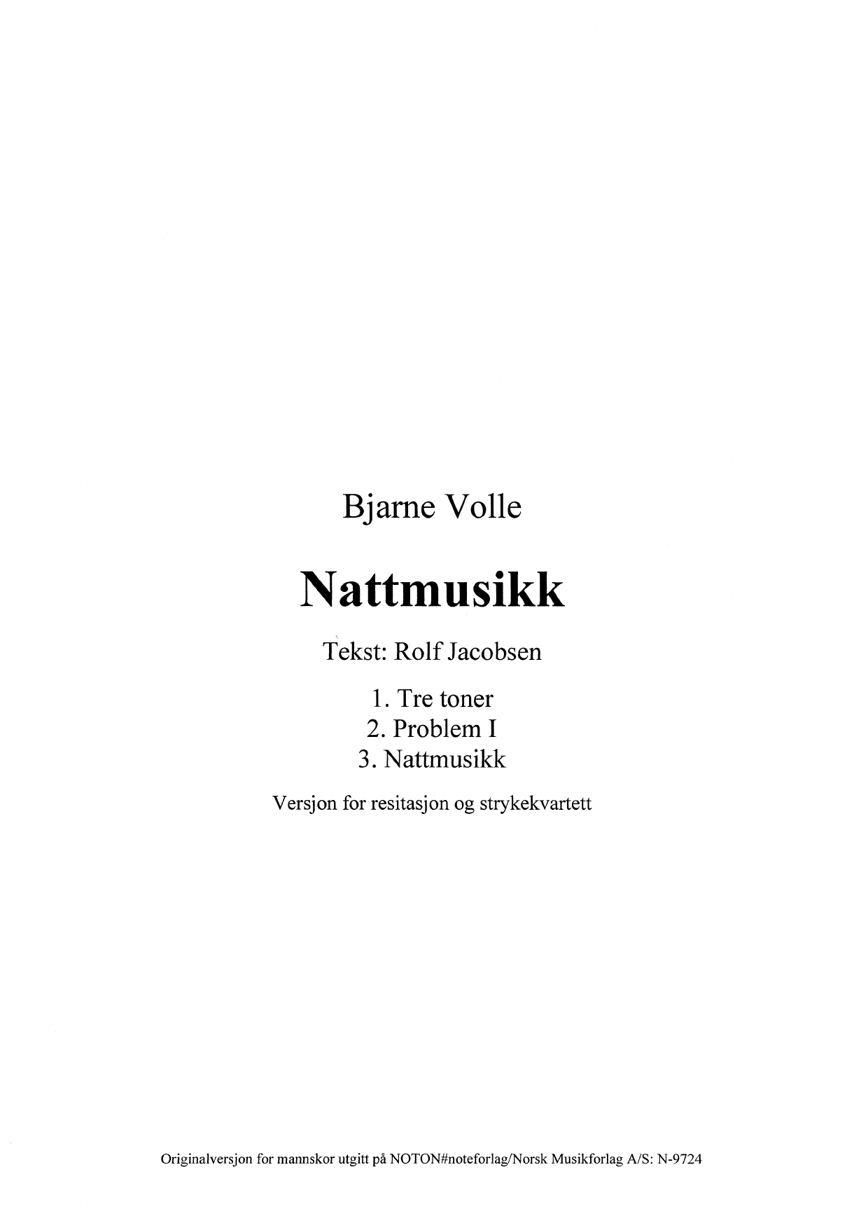 Nattmusikk - Versjon for resitasjon og strykekvartett