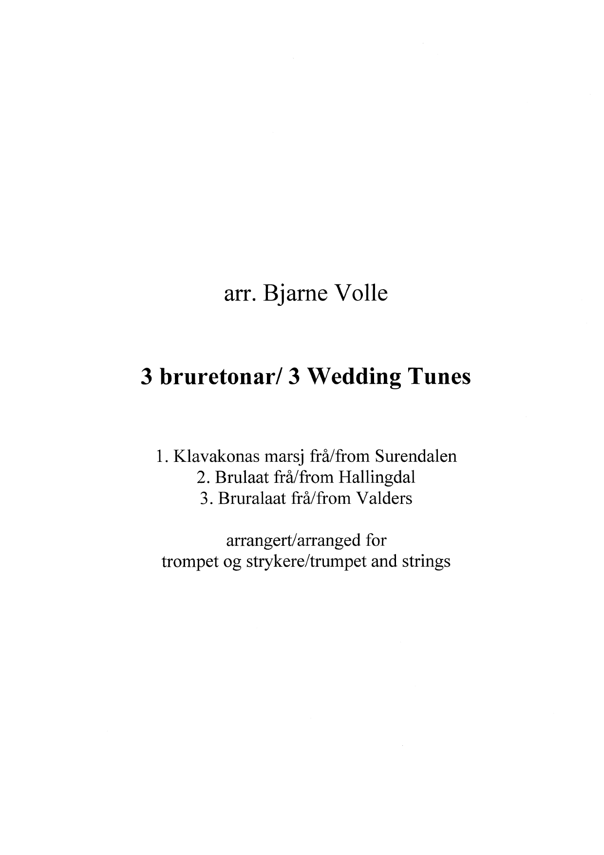 3 Wedding Tunes - arranged for trumpet and strings