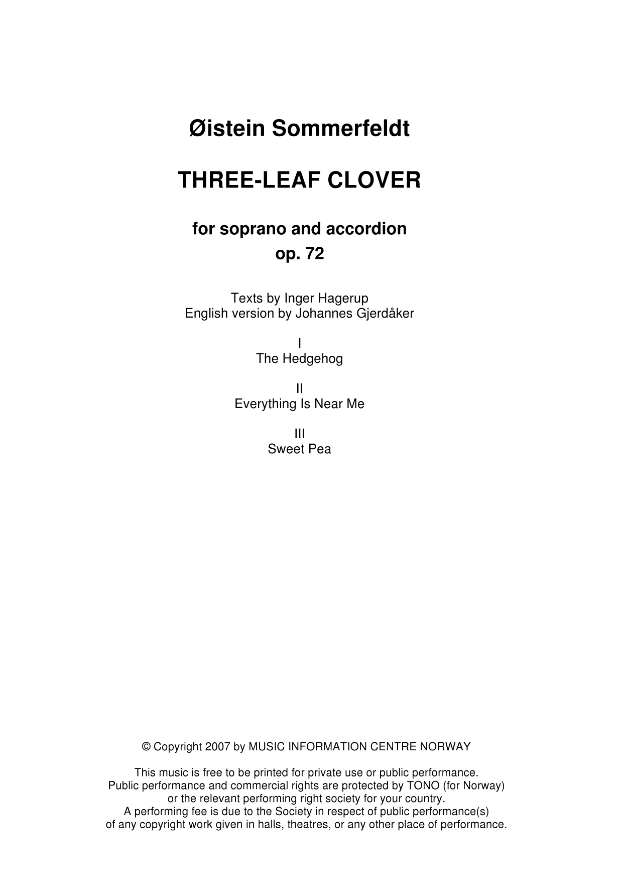 Three-Leaf Clover - For soprano and accordion, Op. 72