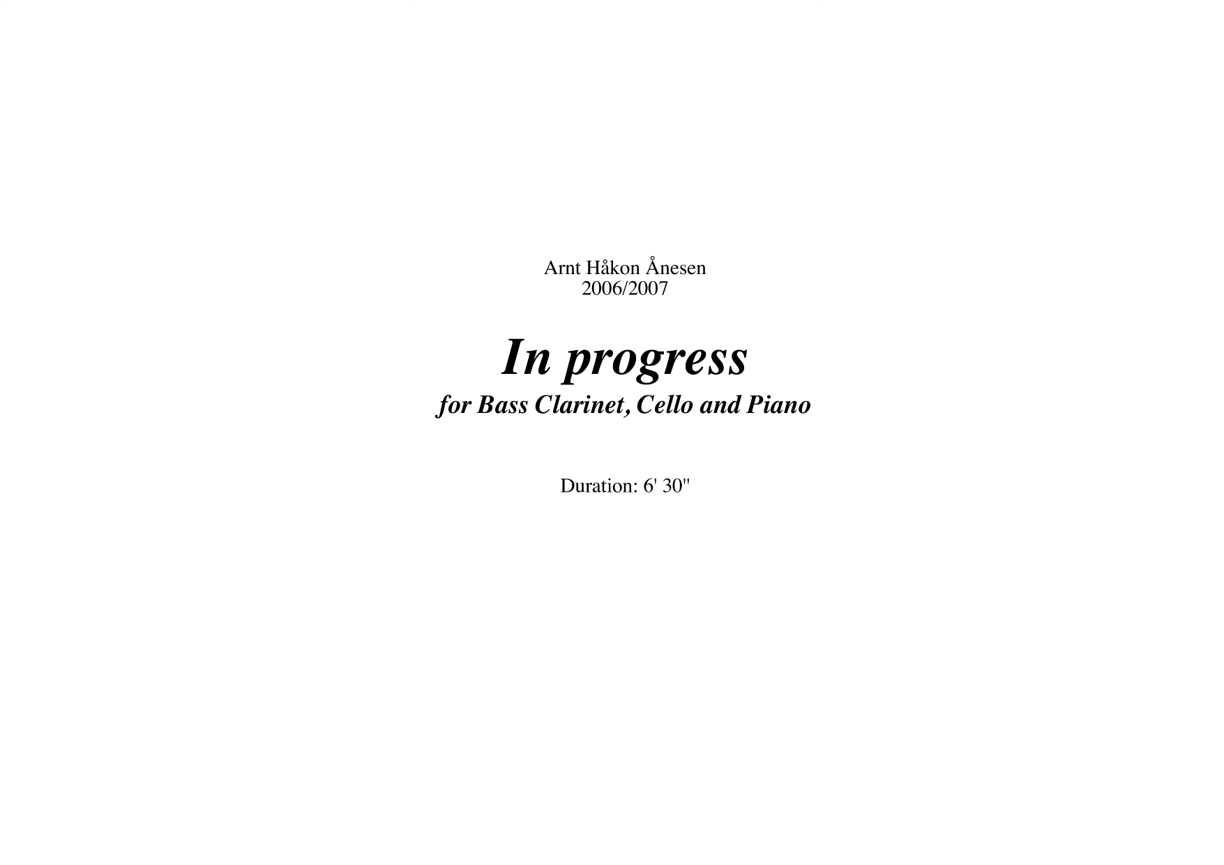 In Progress - For bass clarinet, cello and piano